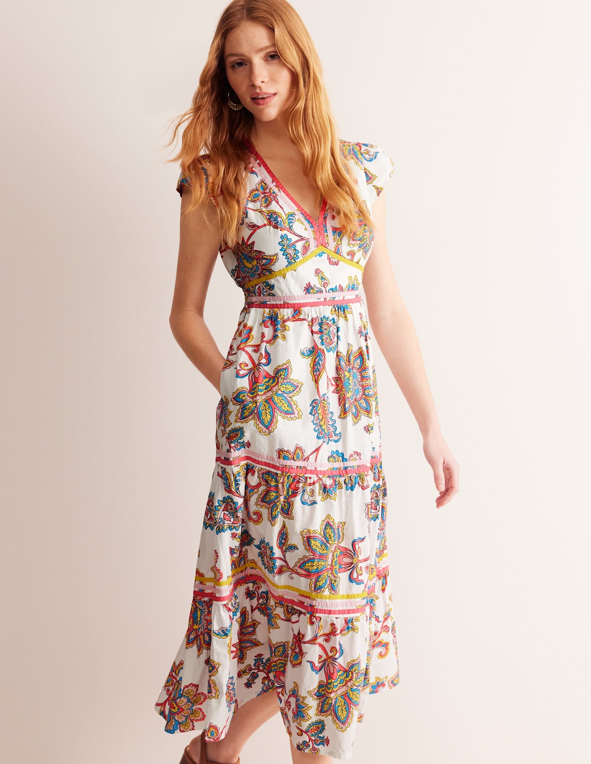 May Cotton Midi Tea Dress-Ivory, Dahlia Bloom - Image 1