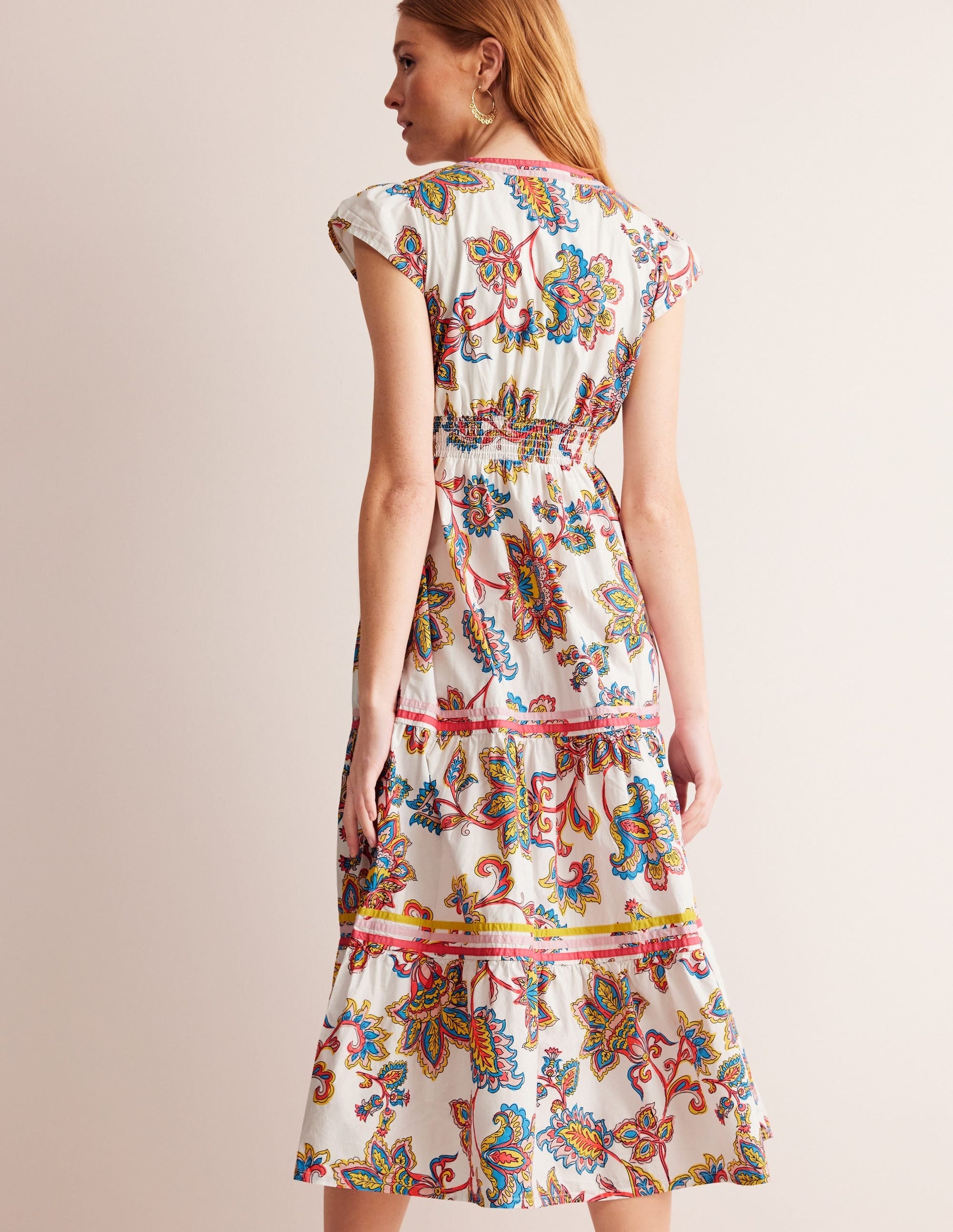 May Cotton Midi Tea Dress-Ivory, Dahlia Bloom-3
