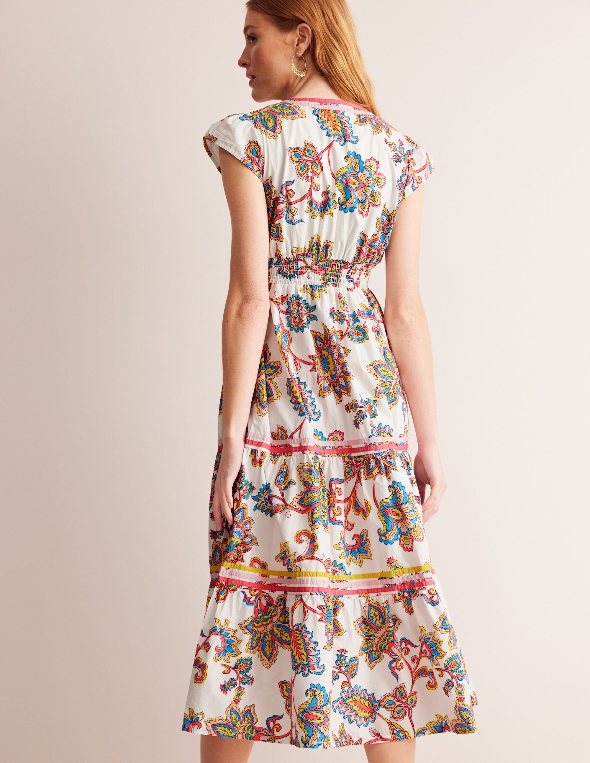 May Cotton Midi Tea Dress-Ivory, Dahlia Bloom - Image 3