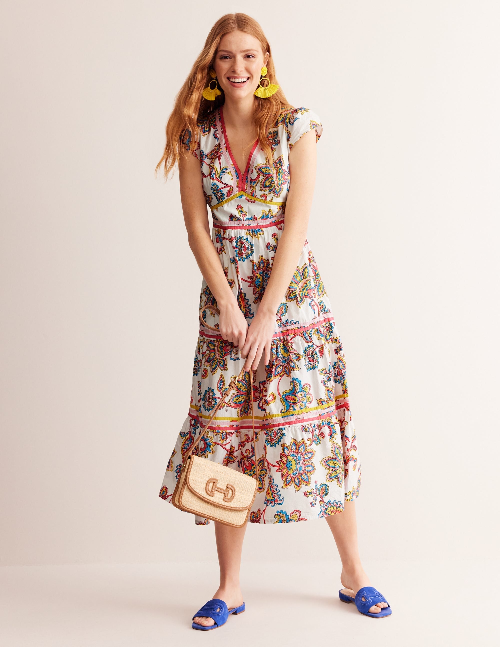 May Cotton Midi Tea Dress-Ivory, Dahlia Bloom - Image 4