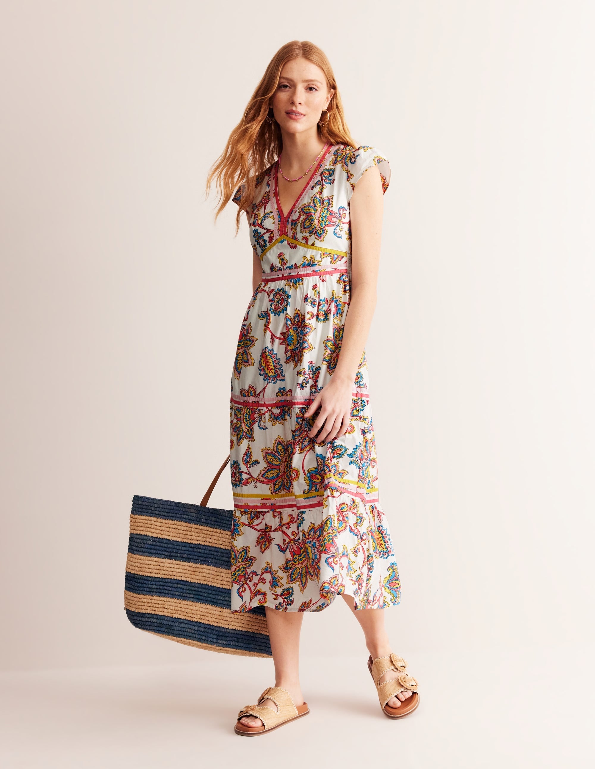 May Cotton Midi Tea Dress-Ivory, Dahlia Bloom - Image 5