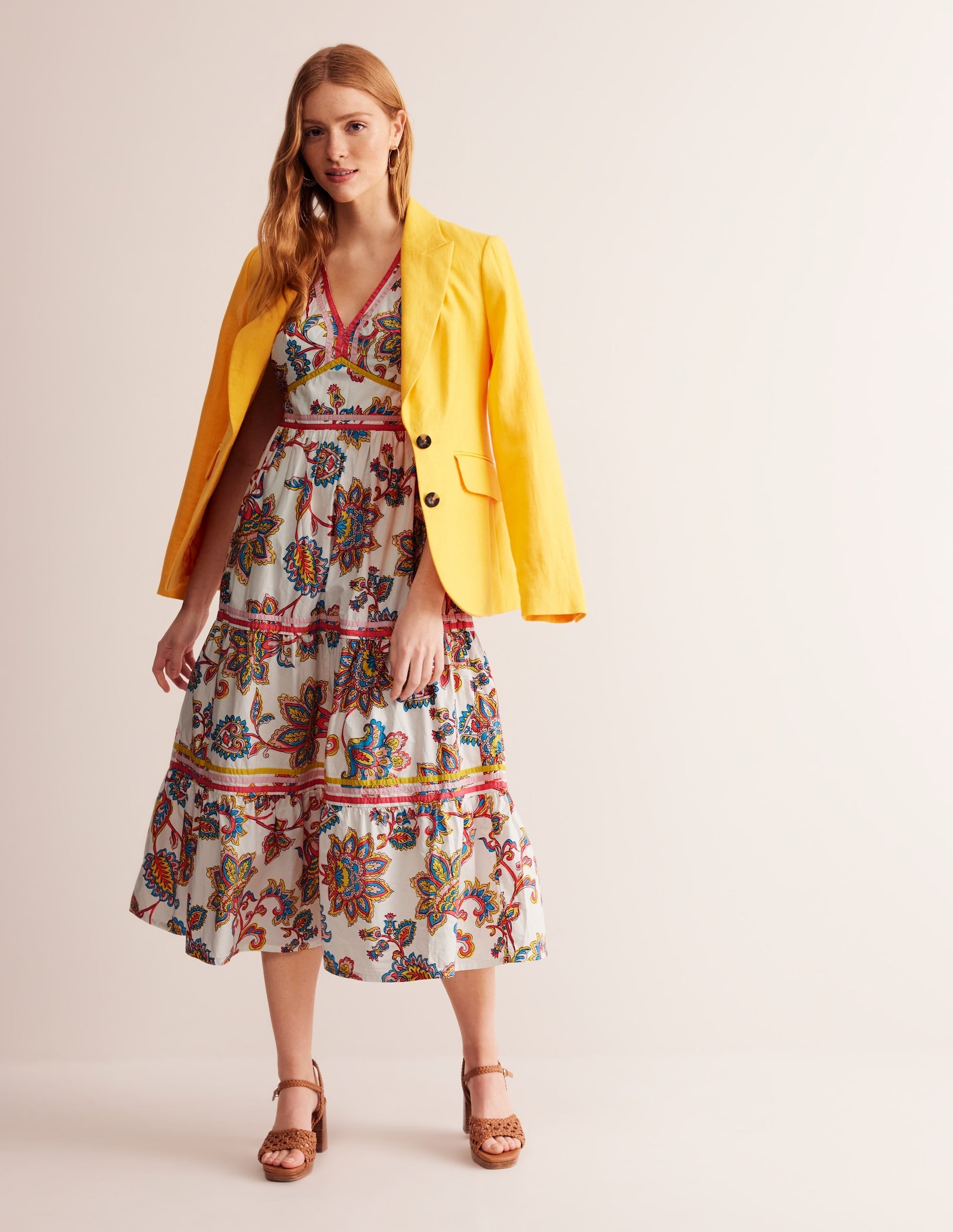 May Cotton Midi Tea Dress-Ivory, Dahlia Bloom - Image 6