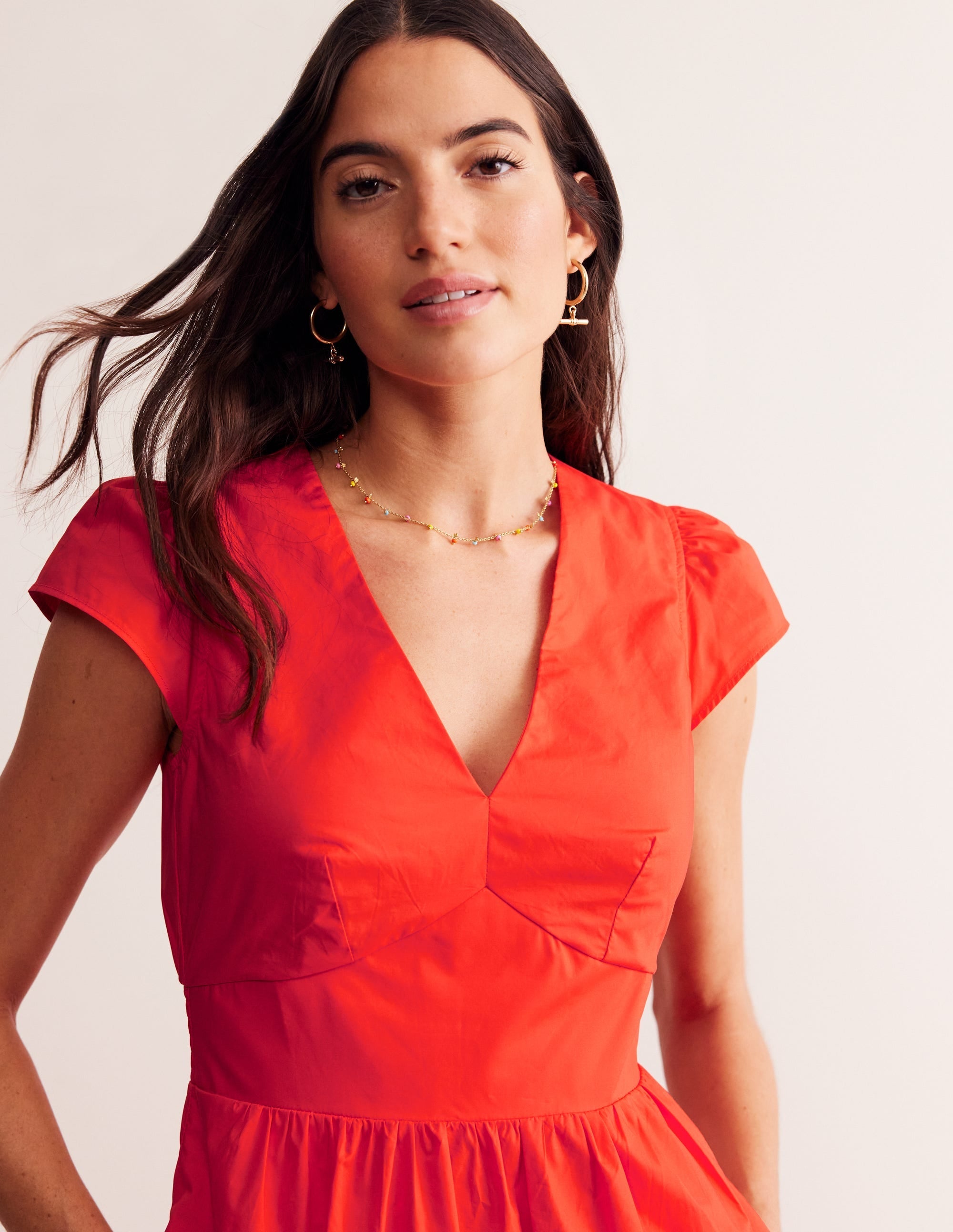 May Cotton Midi Tea Dress-Mandarin Orange - Image 2