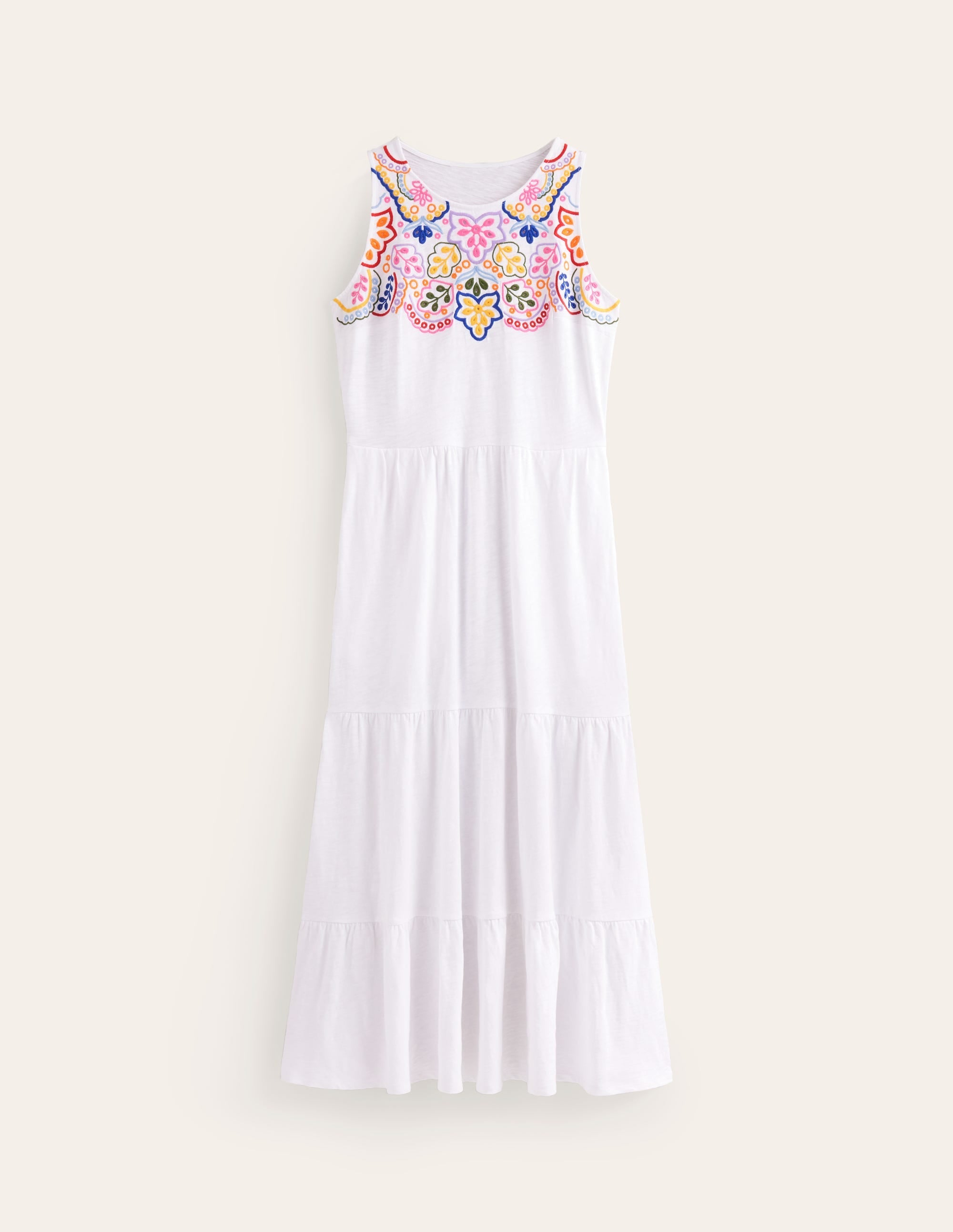Embroidered Jersey Midi Dress-White - Image 6