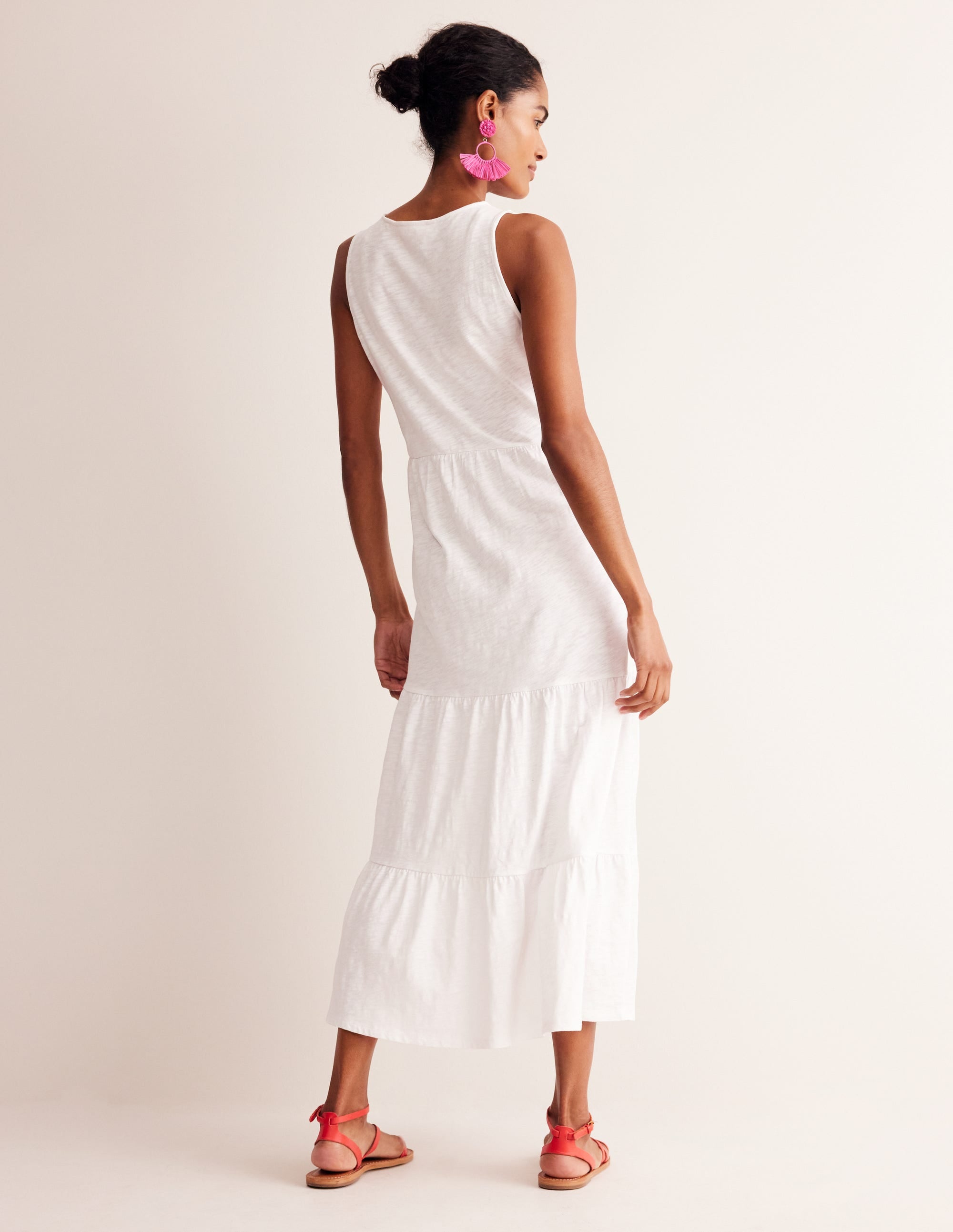 Embroidered Jersey Midi Dress-White - Image 3
