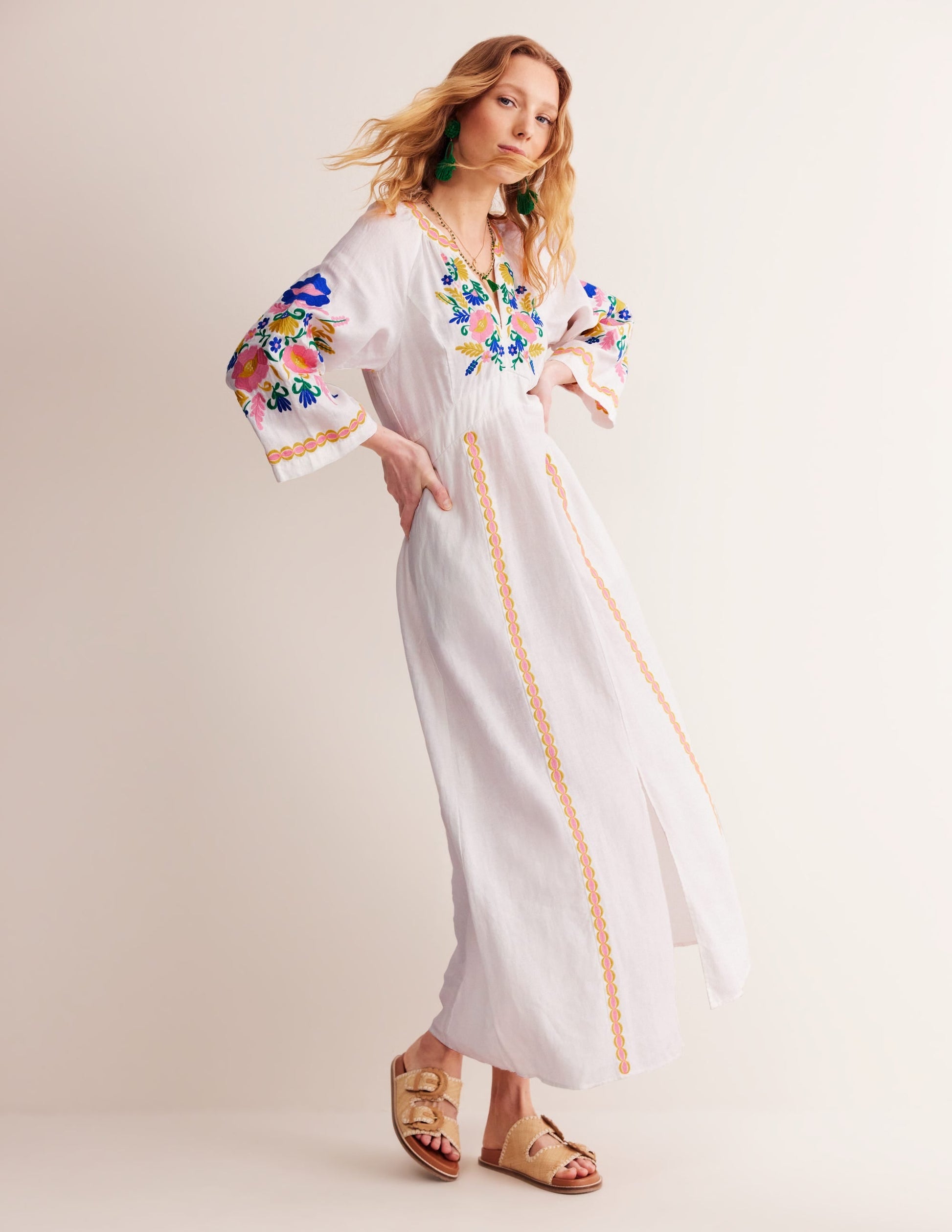 Una Linen Embroidered Dress-Ivory Embroidery-1