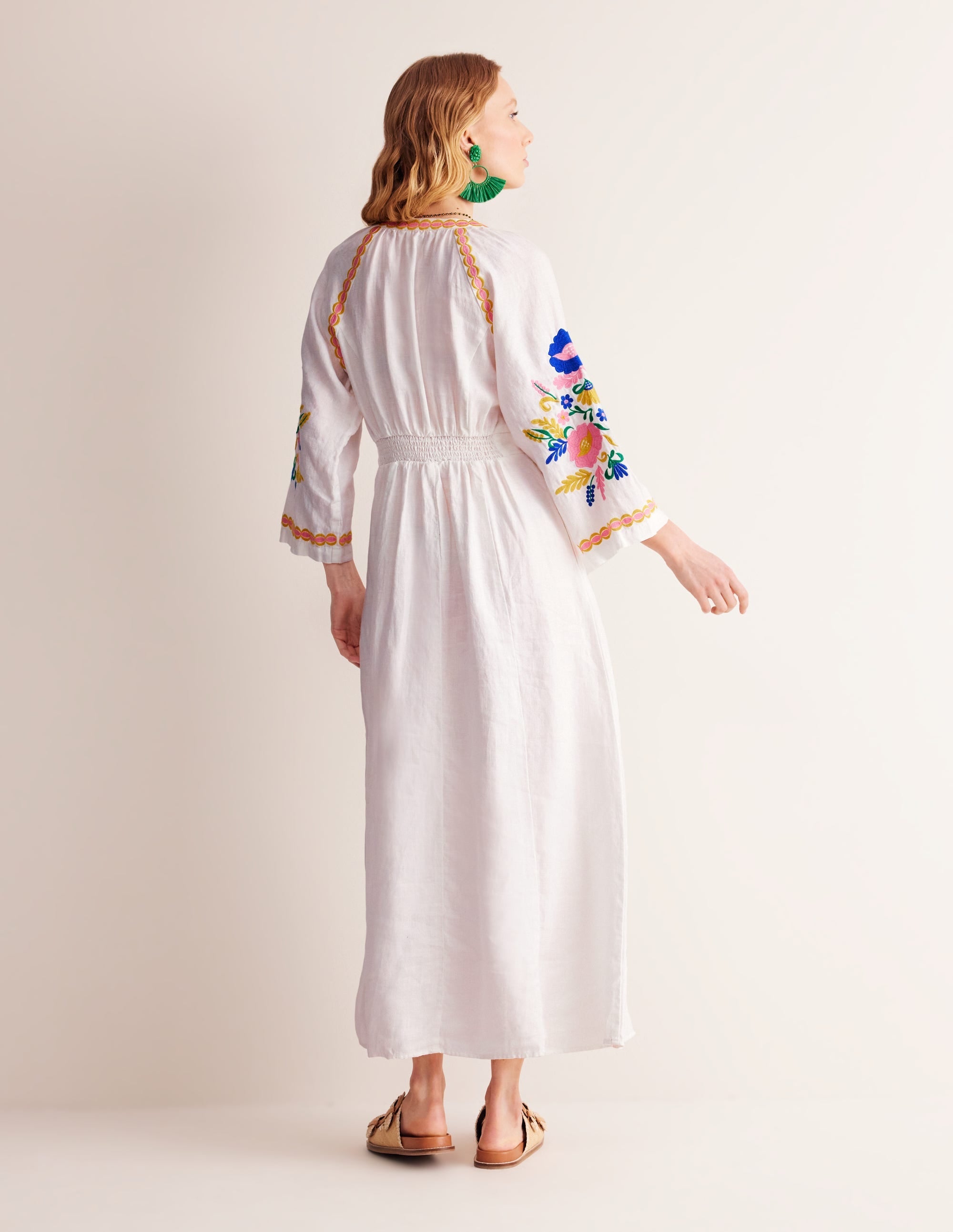 Una Linen Embroidered Dress-Ivory Embroidery - Image 3