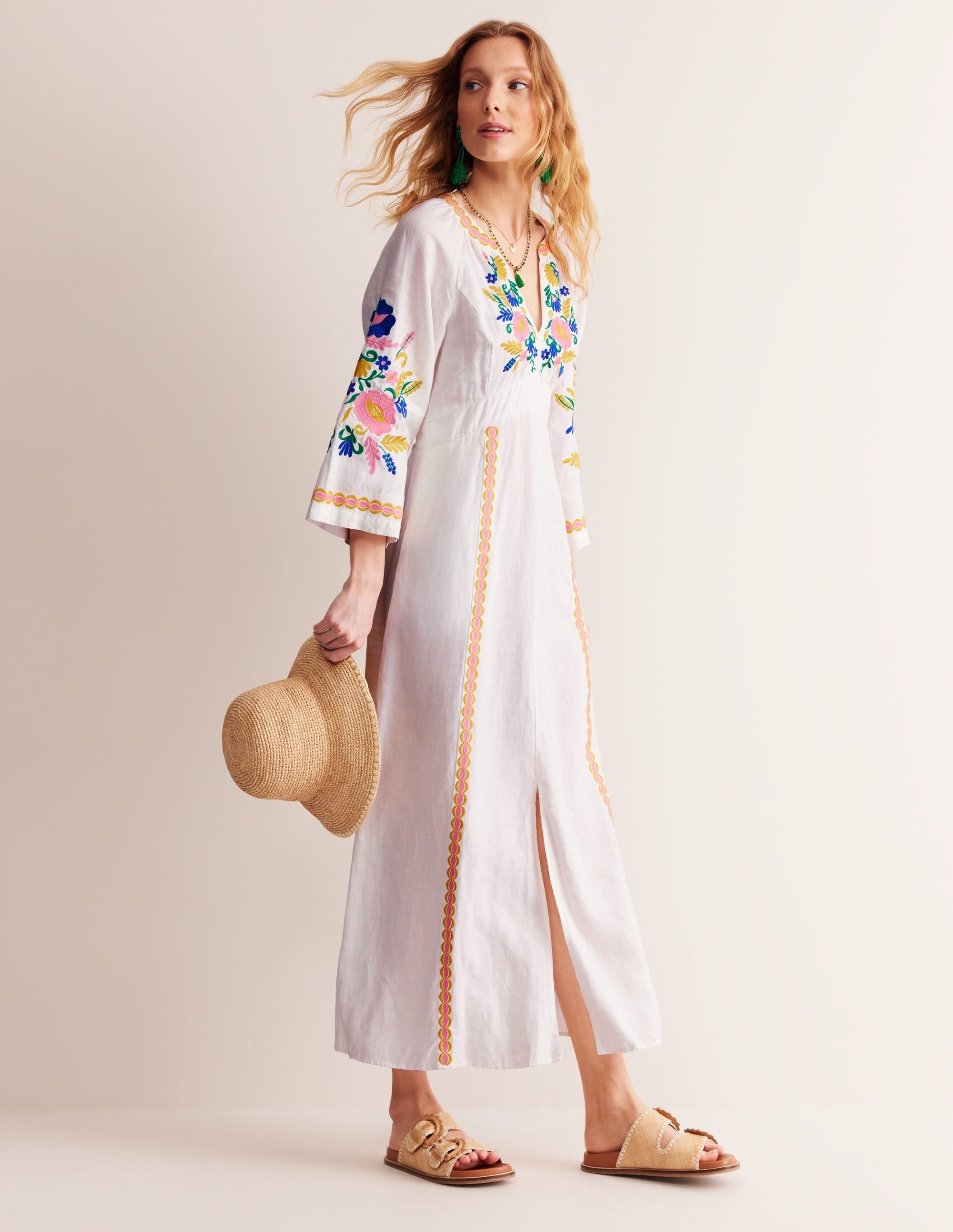 Una Linen Embroidered Dress-Ivory Embroidery - Image 5