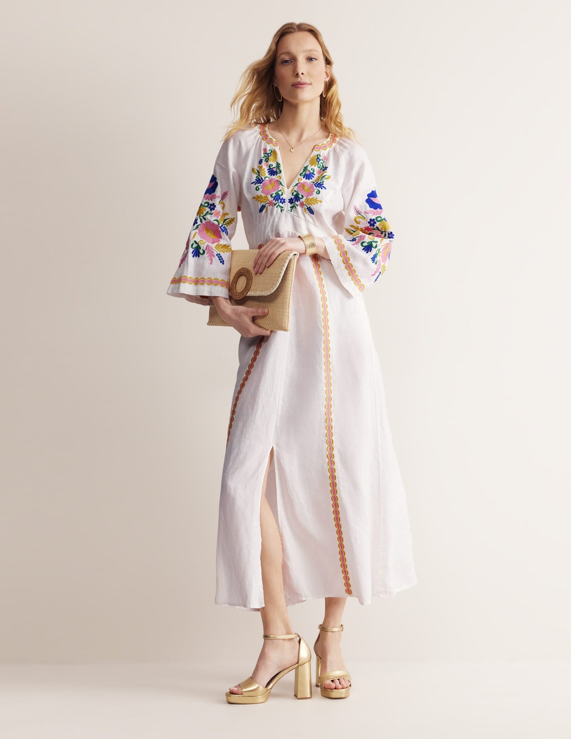 Una Linen Embroidered Dress-Ivory Embroidery-6