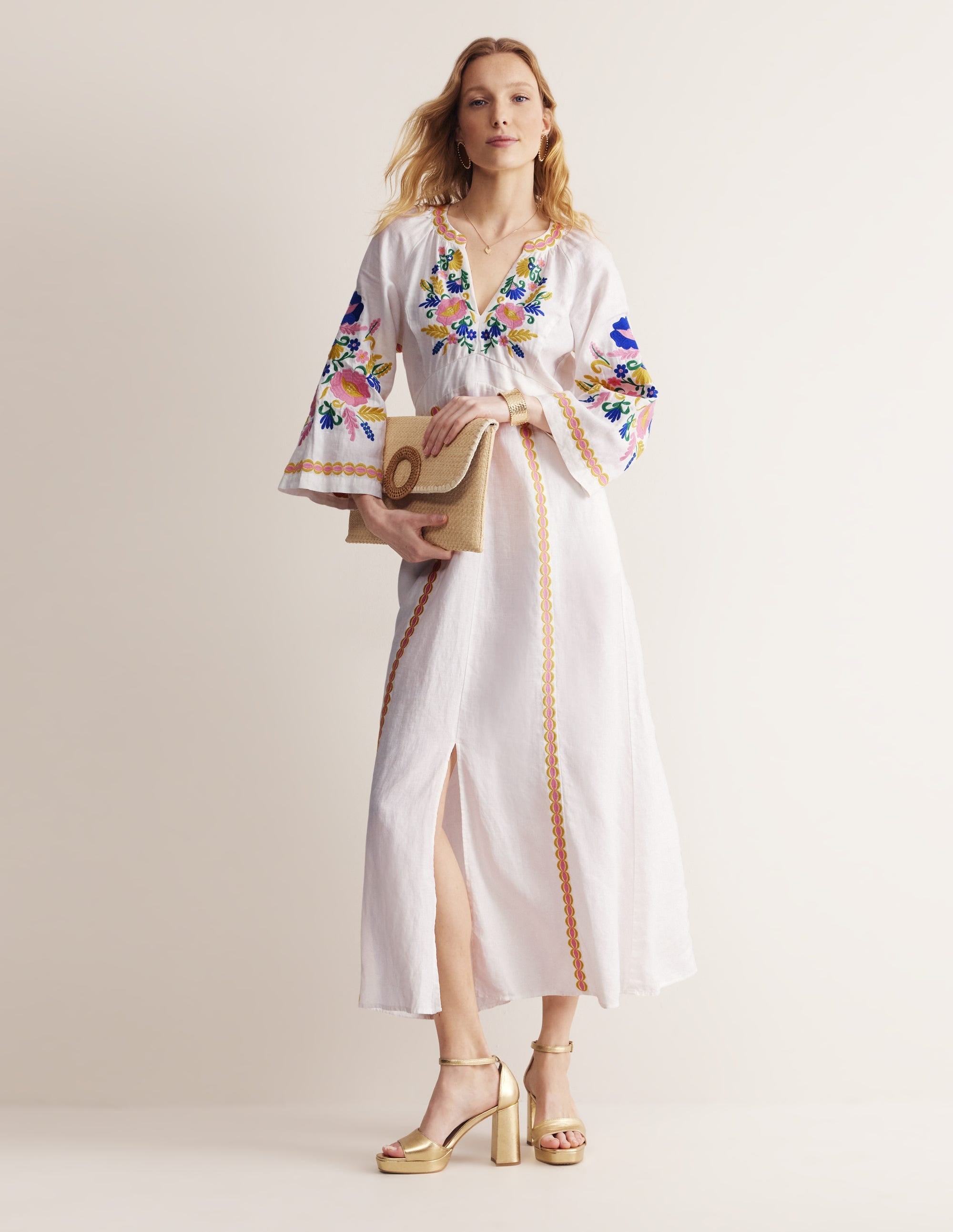 Una Linen Embroidered Dress-Ivory Embroidery - Image 6