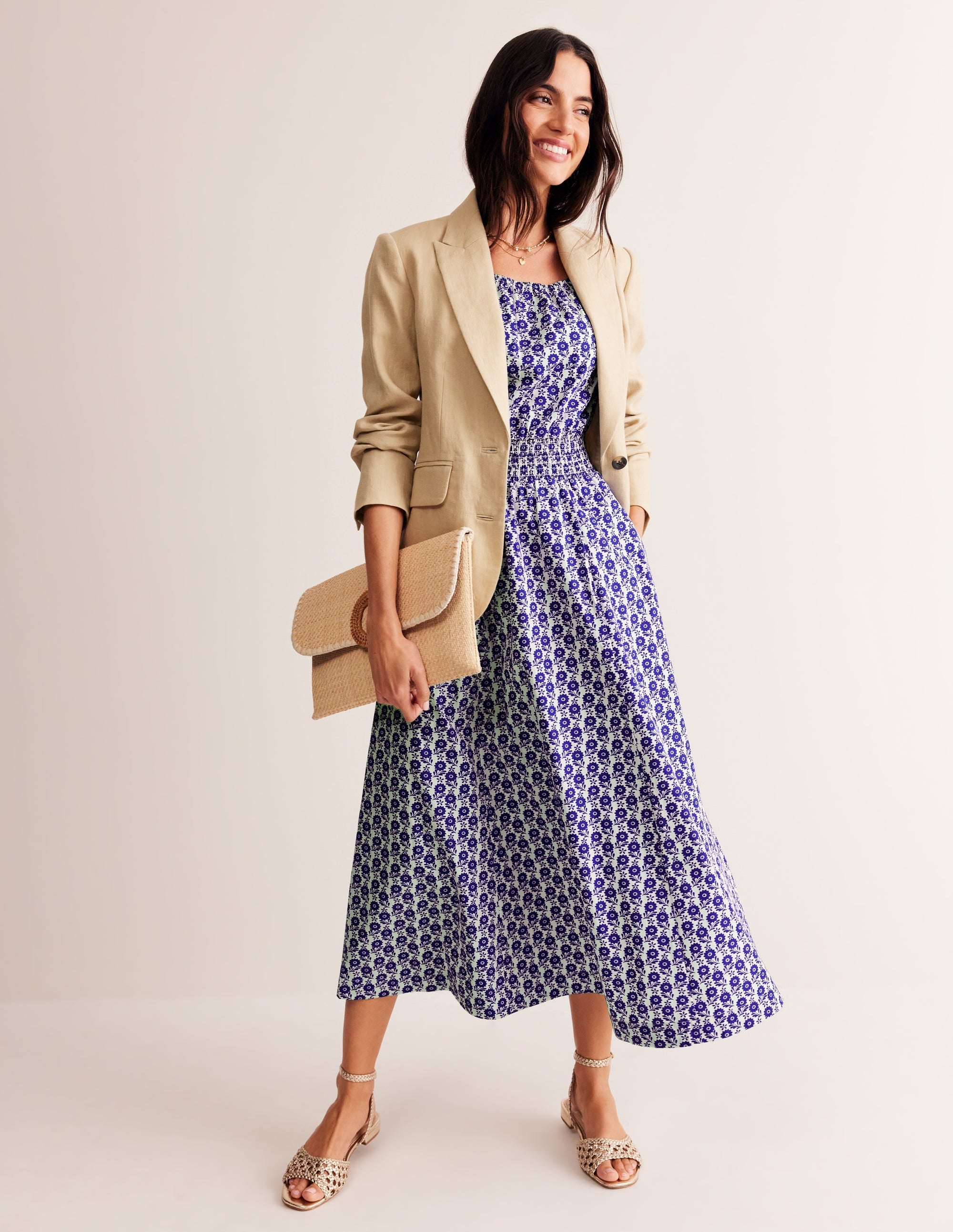 Amber Cotton Midi Dress-Surf The Web, Bloom Sprig - Image 1