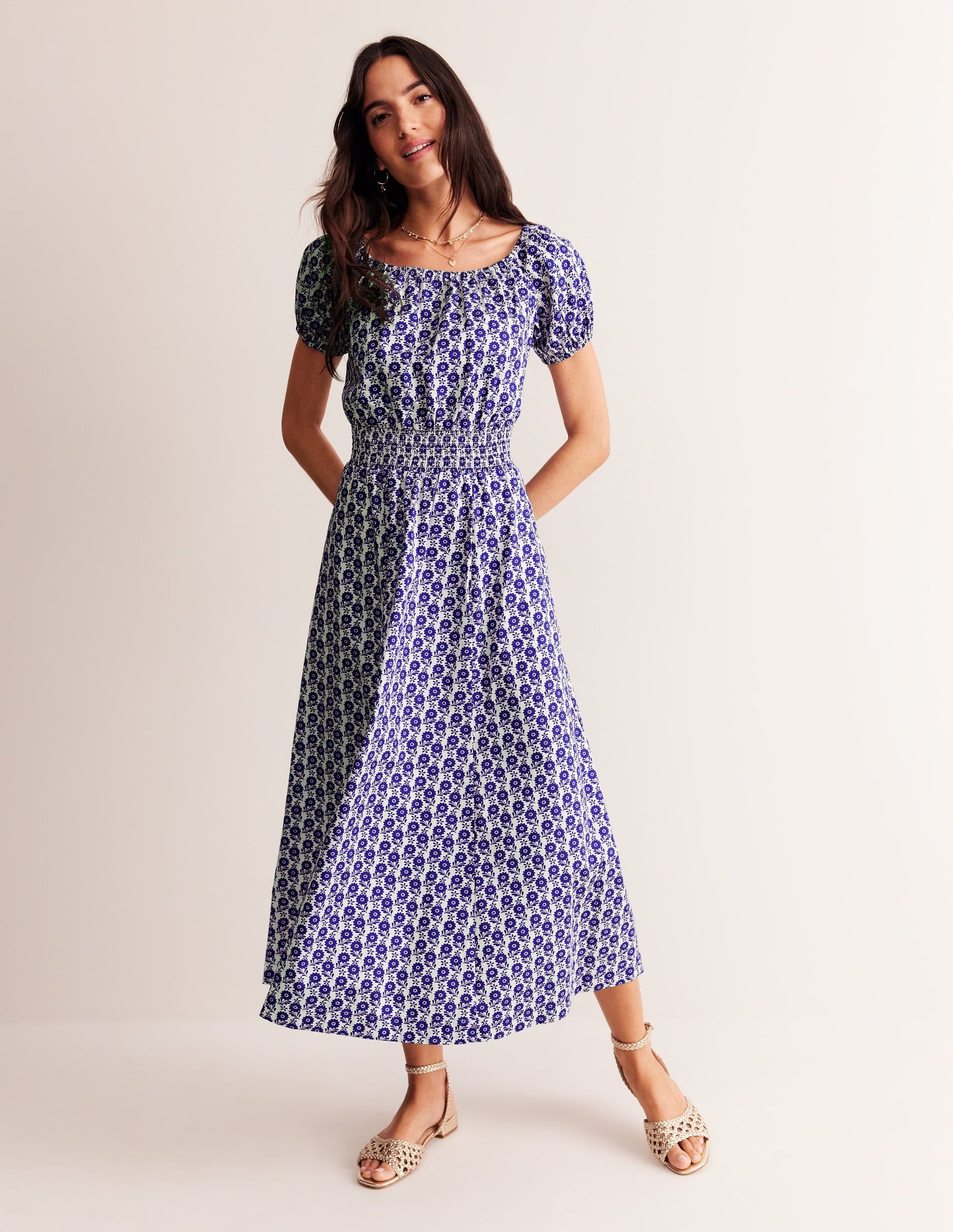 Amber Cotton Midi Dress-Surf The Web, Bloom Sprig-2