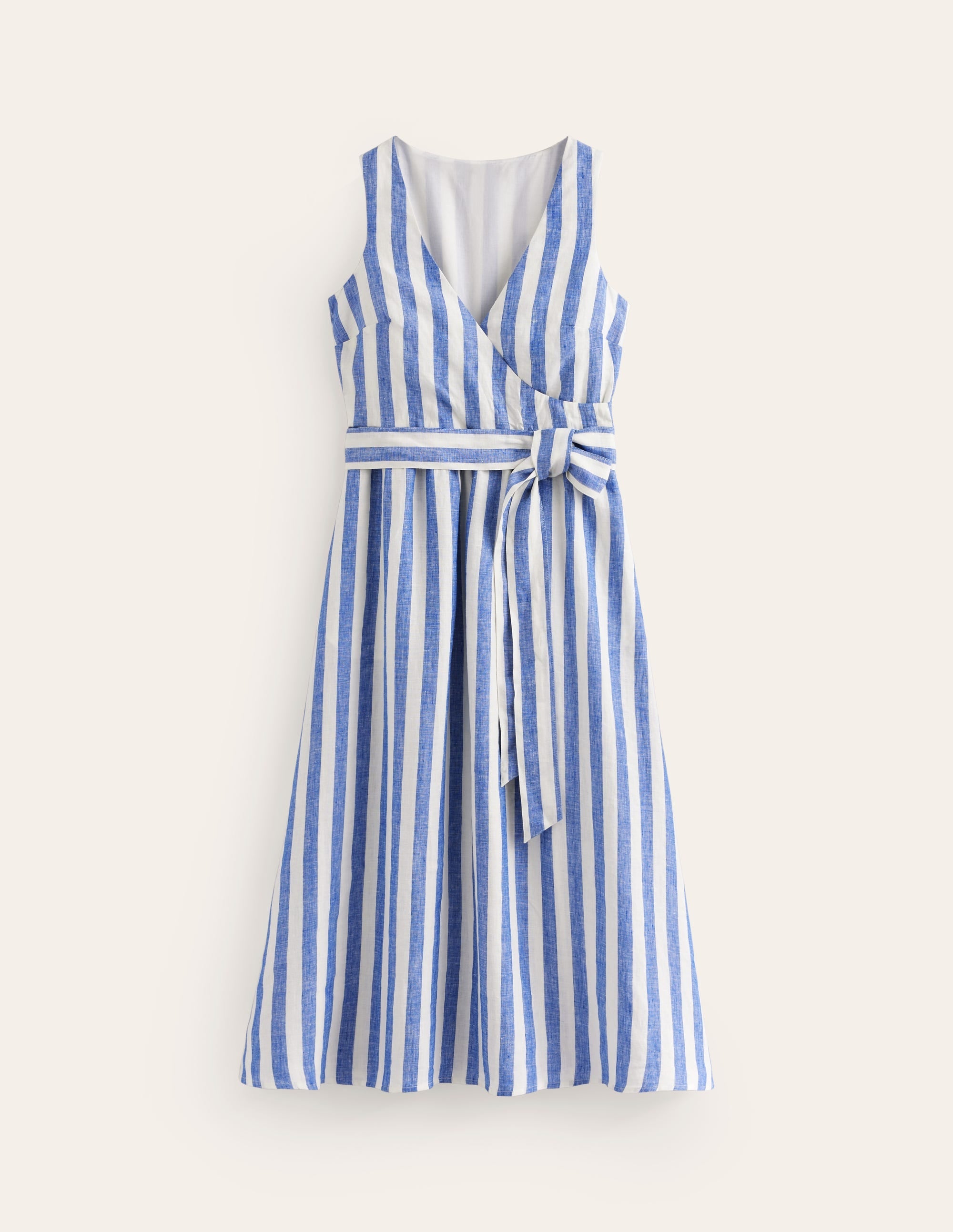 Linen Wrap Midi Dress-Surf The Web and Ivory - Image 5