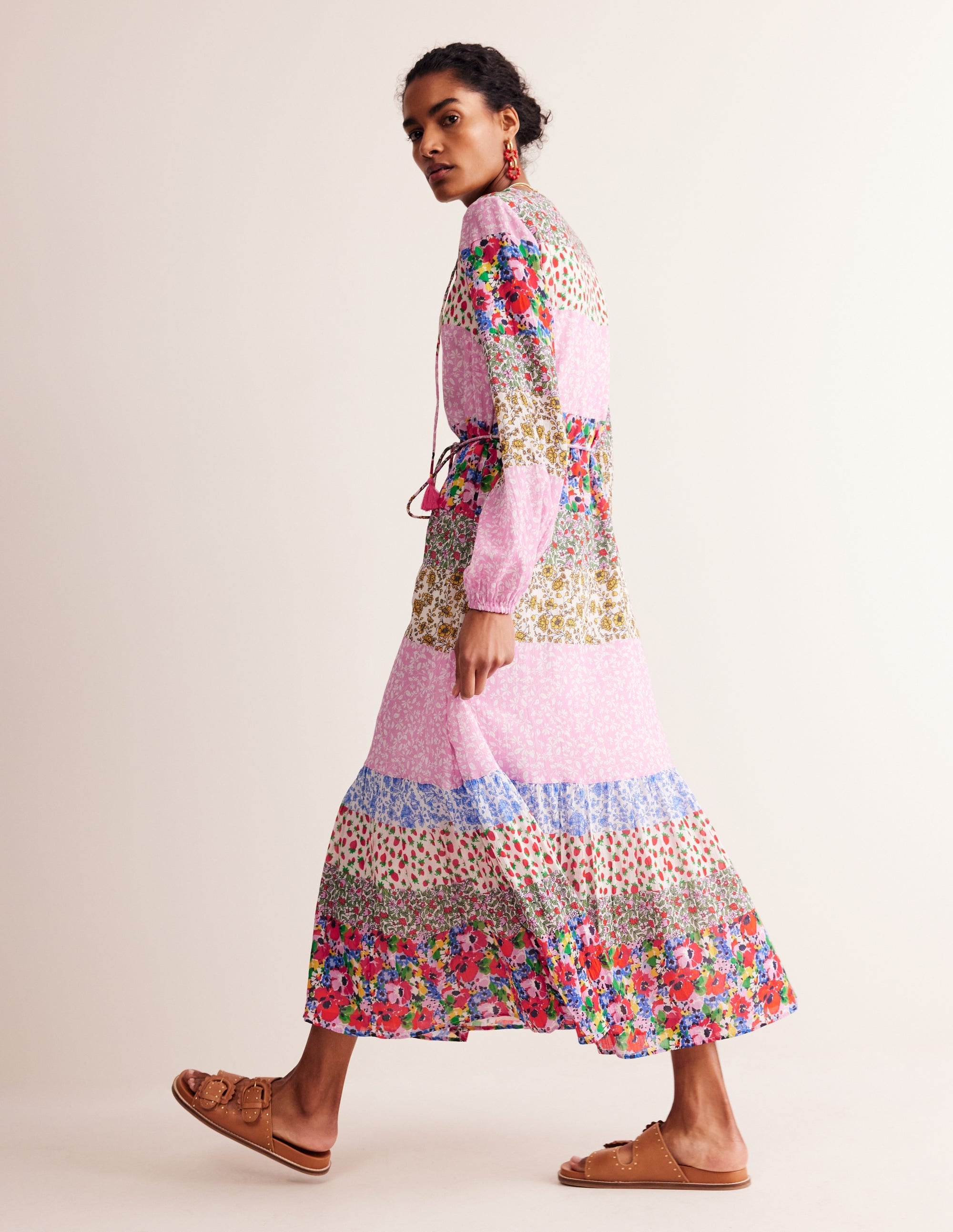 Hotched Blouson Maxi Dress-Multi, Patchwork Bloom - Image 3
