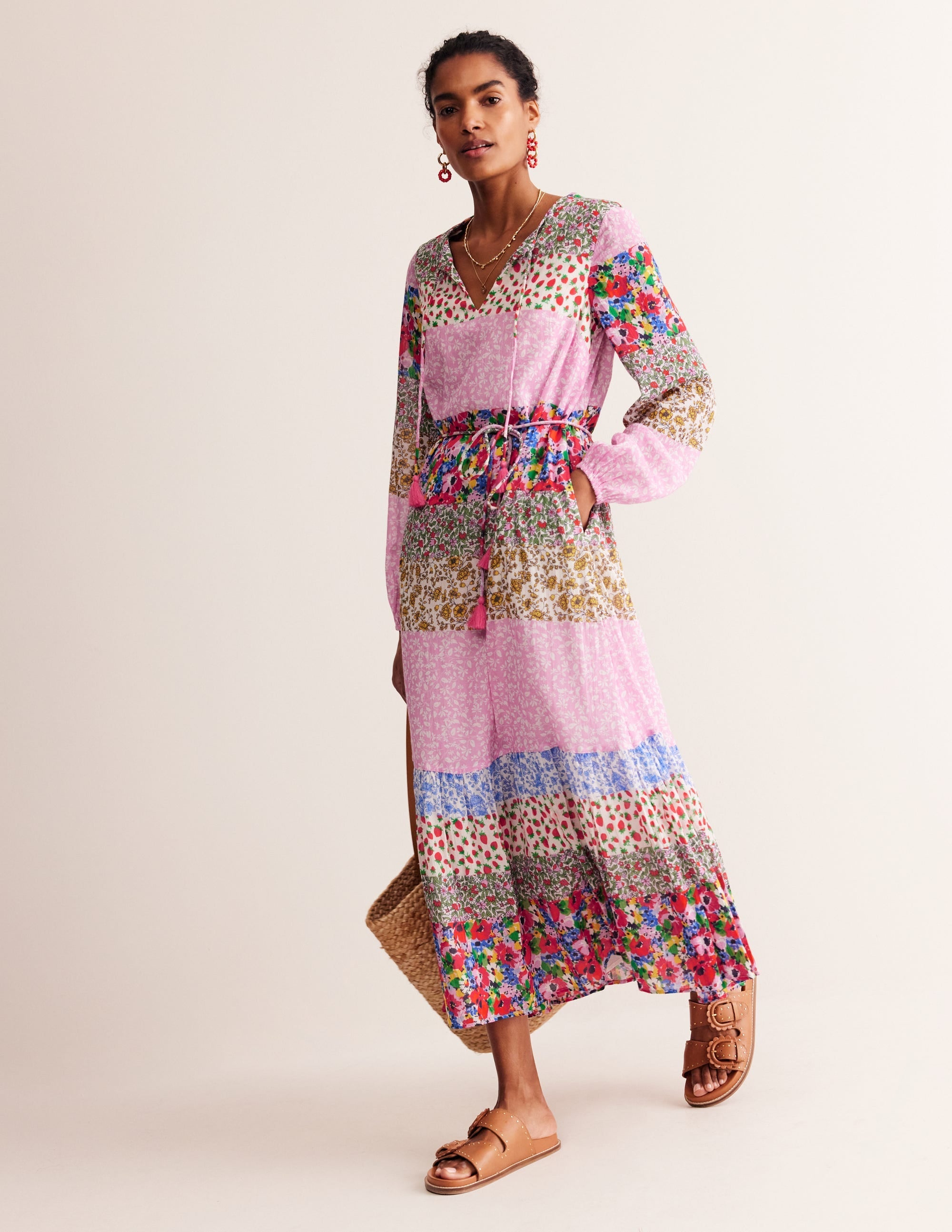 Hotched Blouson Maxi Dress-Multi, Patchwork Bloom - Image 4