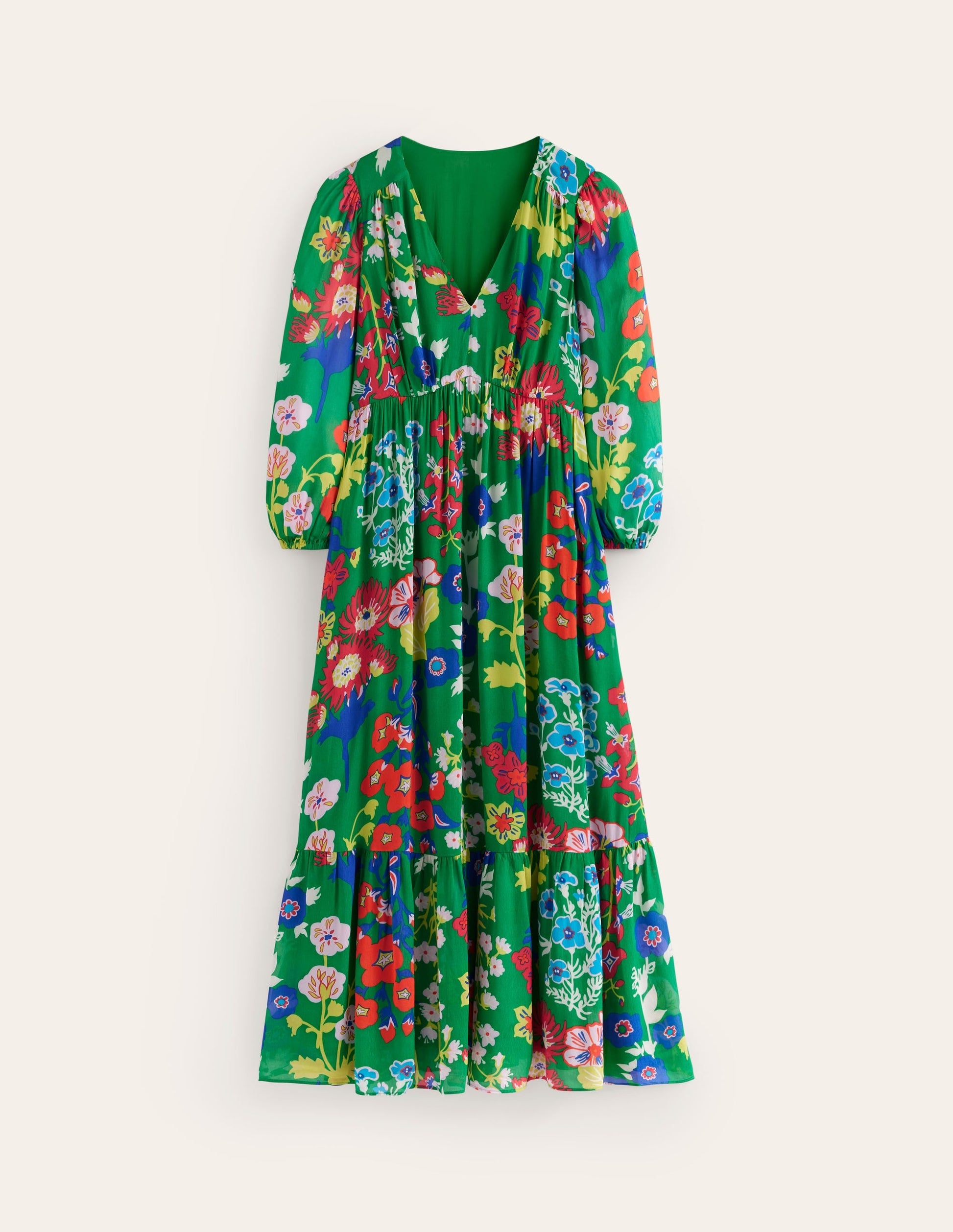 V Neck Puff Maxi Dress-Green Tambourine, Wild Flower-7