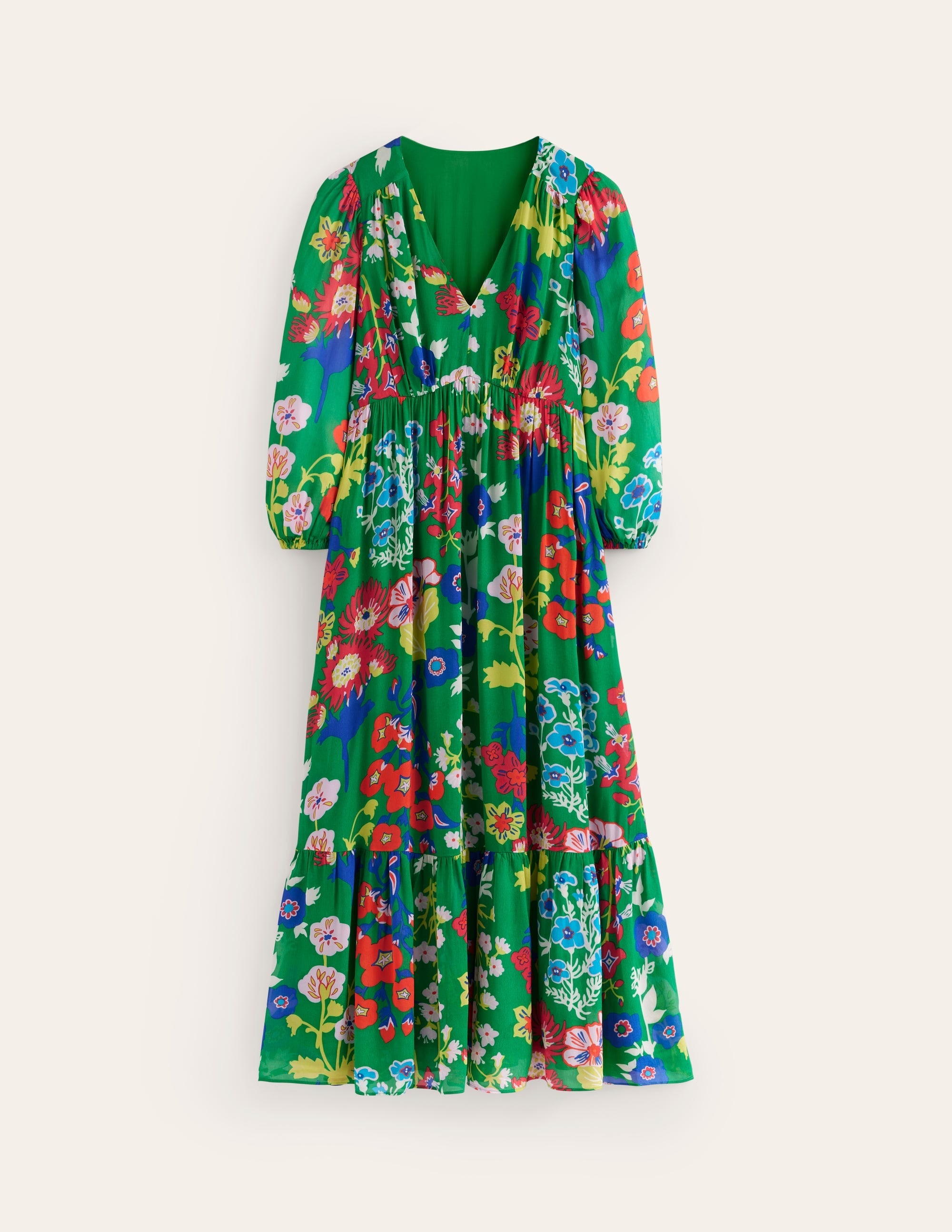 V Neck Puff Maxi Dress-Green Tambourine, Wild Flower - Image 7