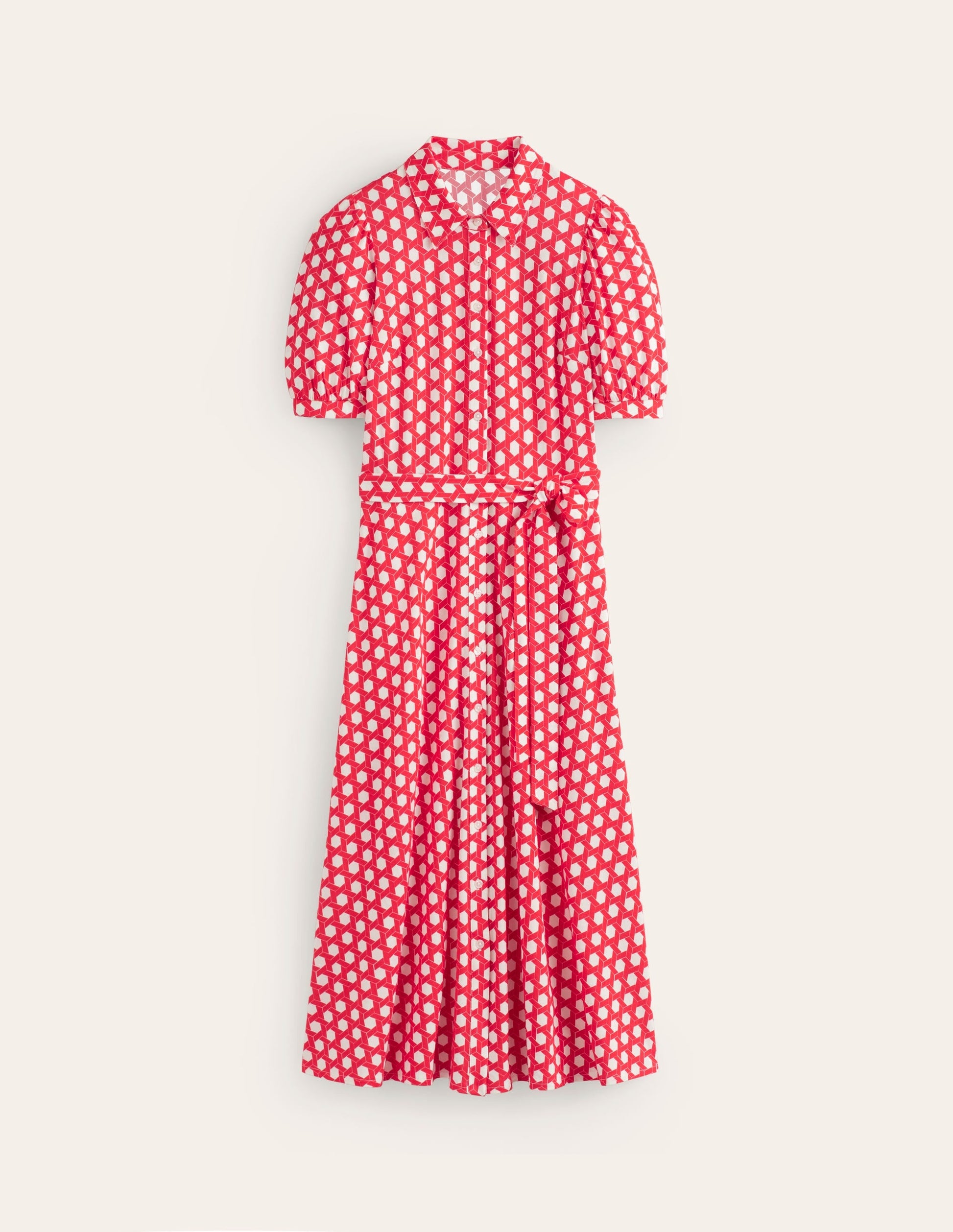 Libby Jersey Midi Shirt Dress-Flame Scarlet, Honeycomb Geo-6