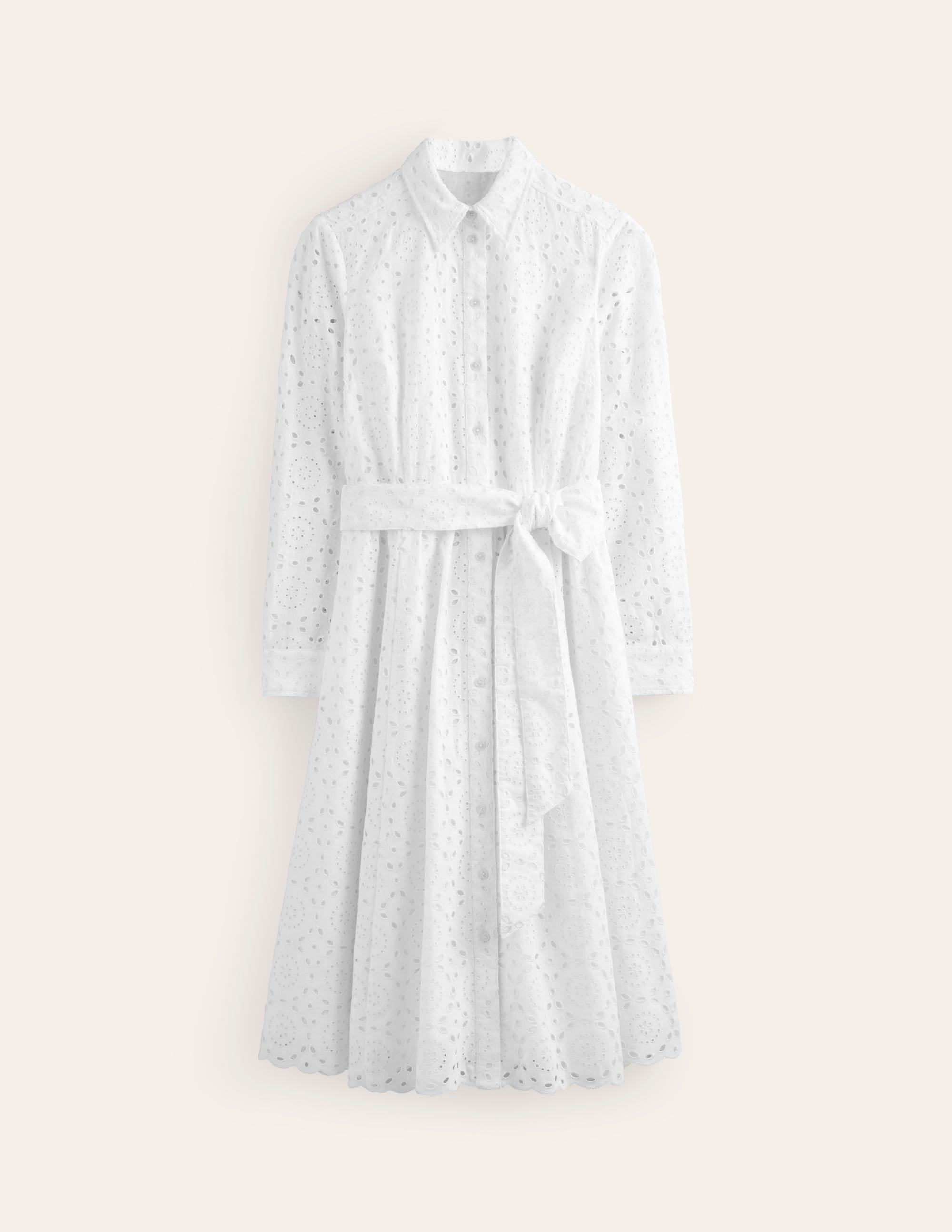Kate Broderie Midi Shirt Dress-White - Image 6