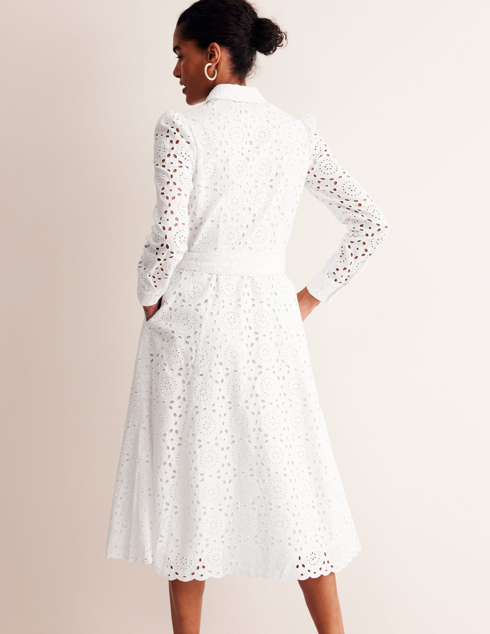 Kate Broderie Midi Shirt Dress-White-3