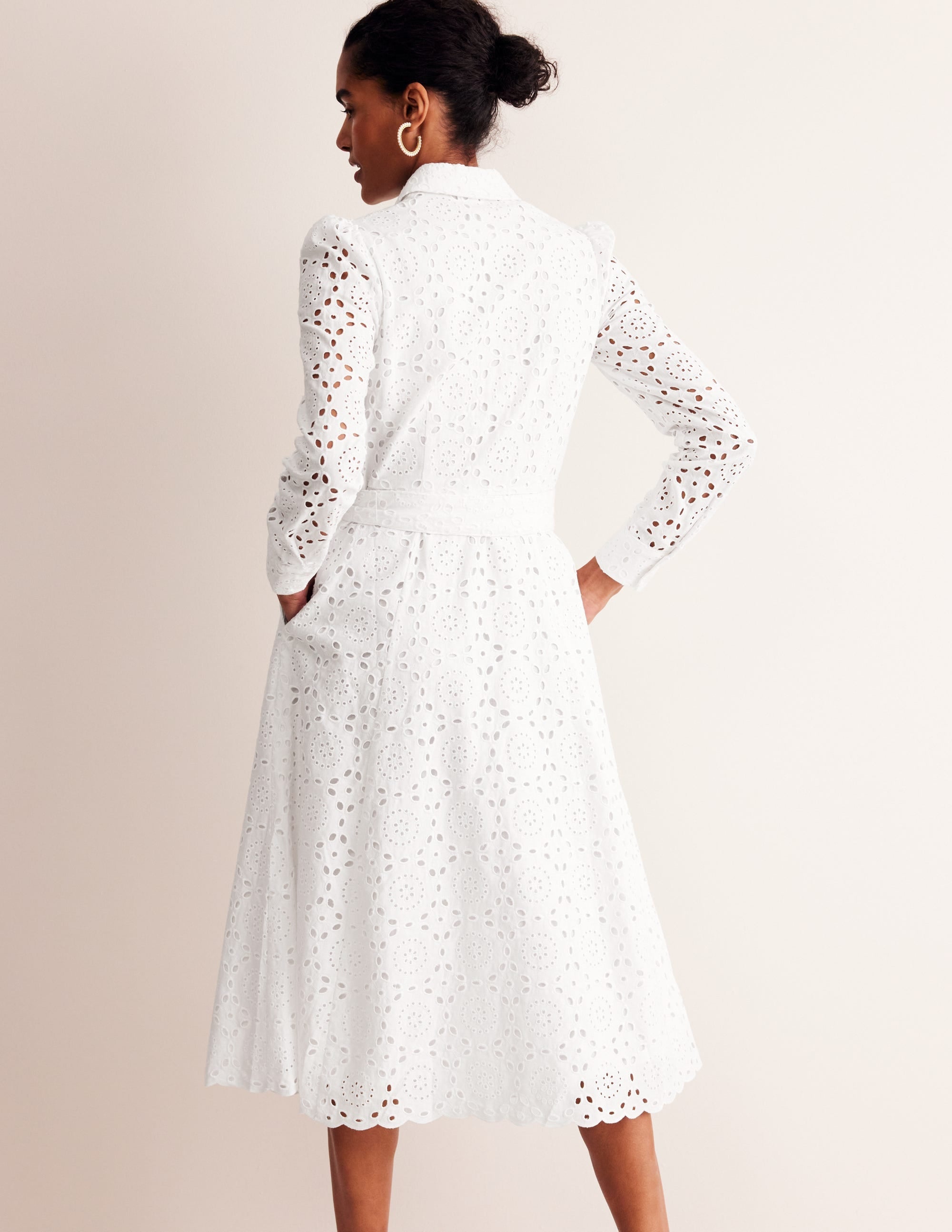 Kate Broderie Midi Shirt Dress-White - Image 3