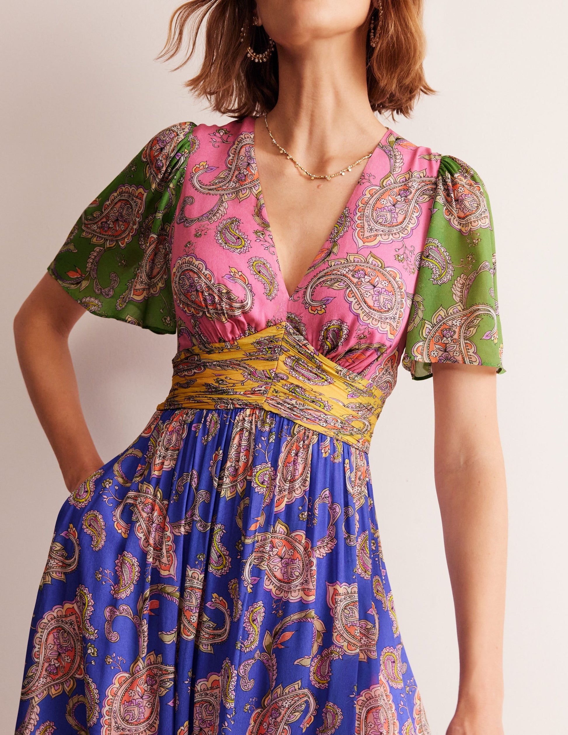 Empire Ruched Maxi Dress-Cashmere Rose, Wild Paisley-2