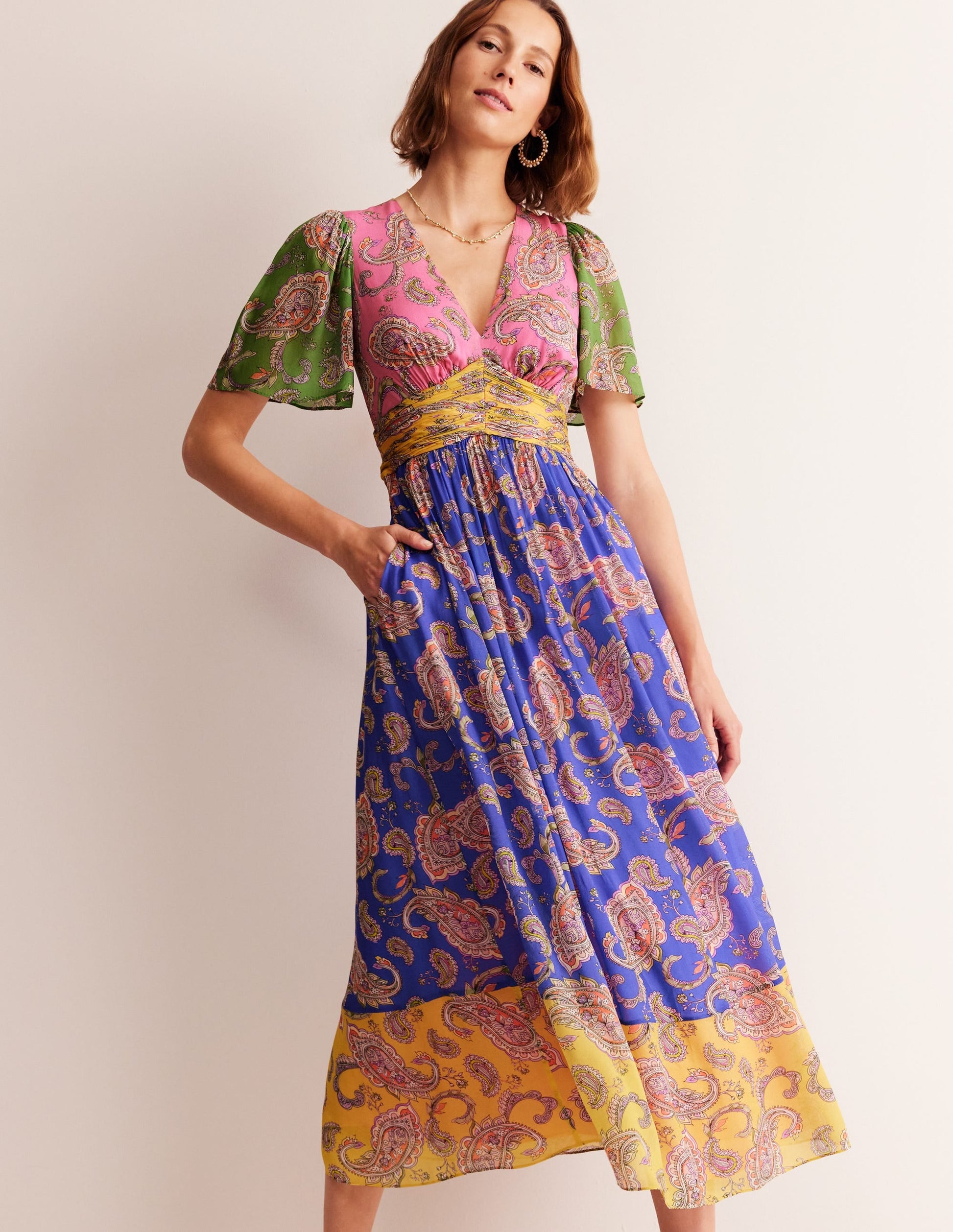 Empire Ruched Maxi Dress-Cashmere Rose, Wild Paisley-4