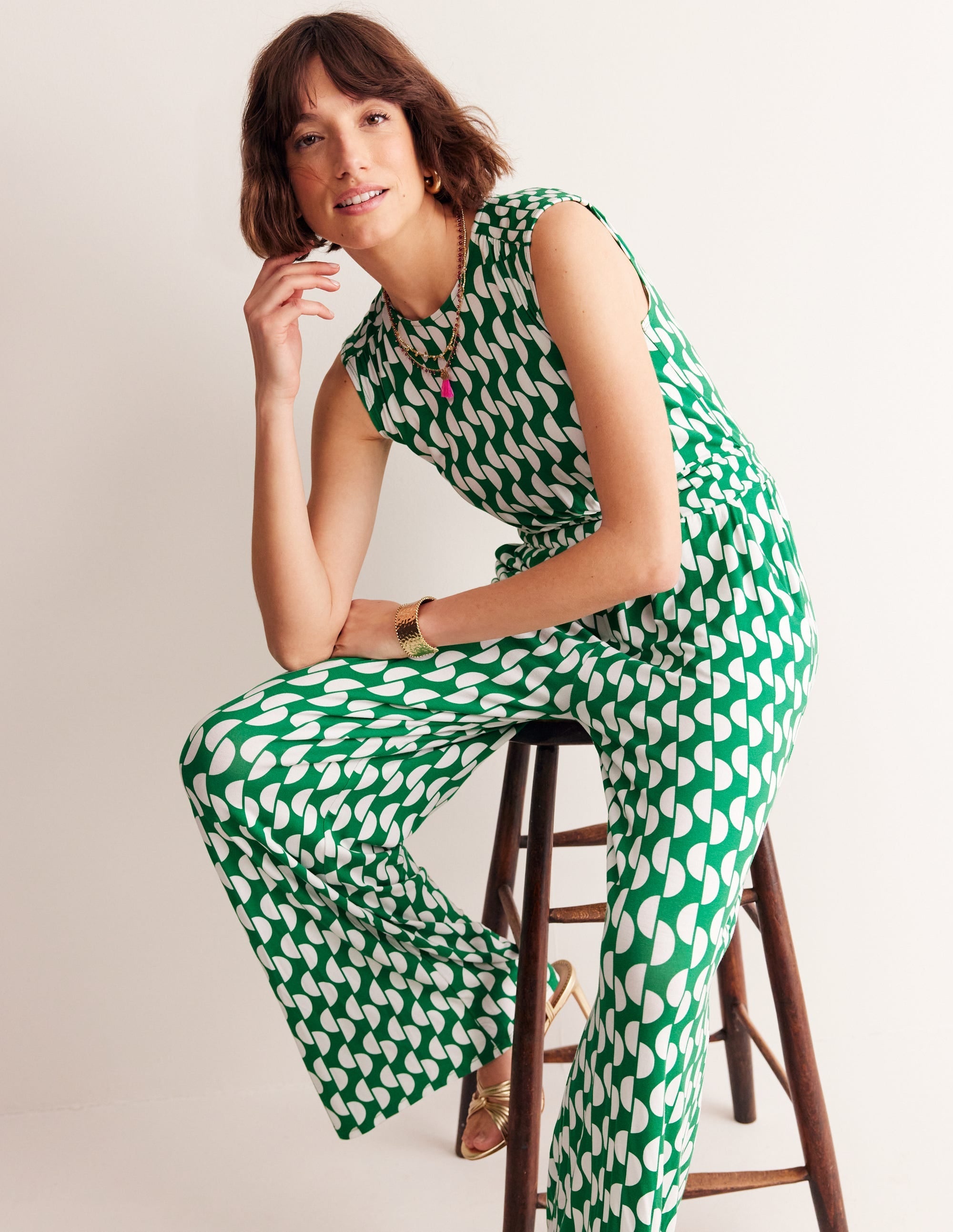 Thea Jersey Jumpsuit-Green, Geo Wave - Image 2