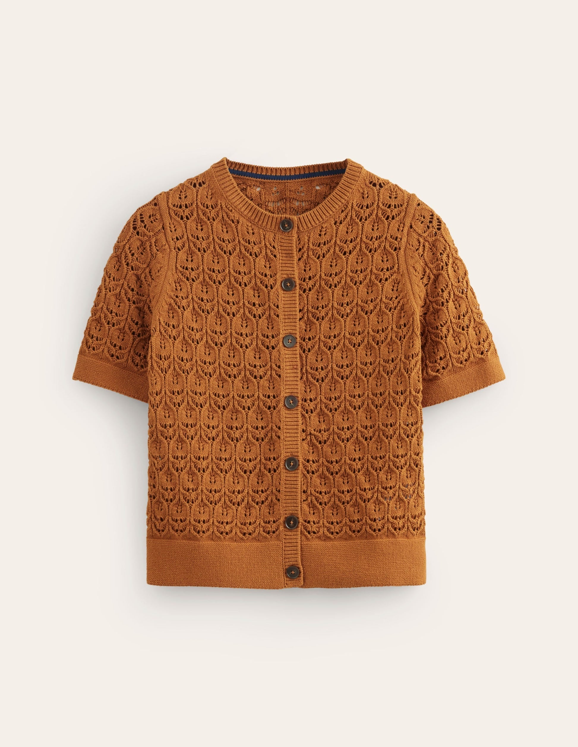 Short Sleeve Crochet Cardigan-Gingerbread Brown-5