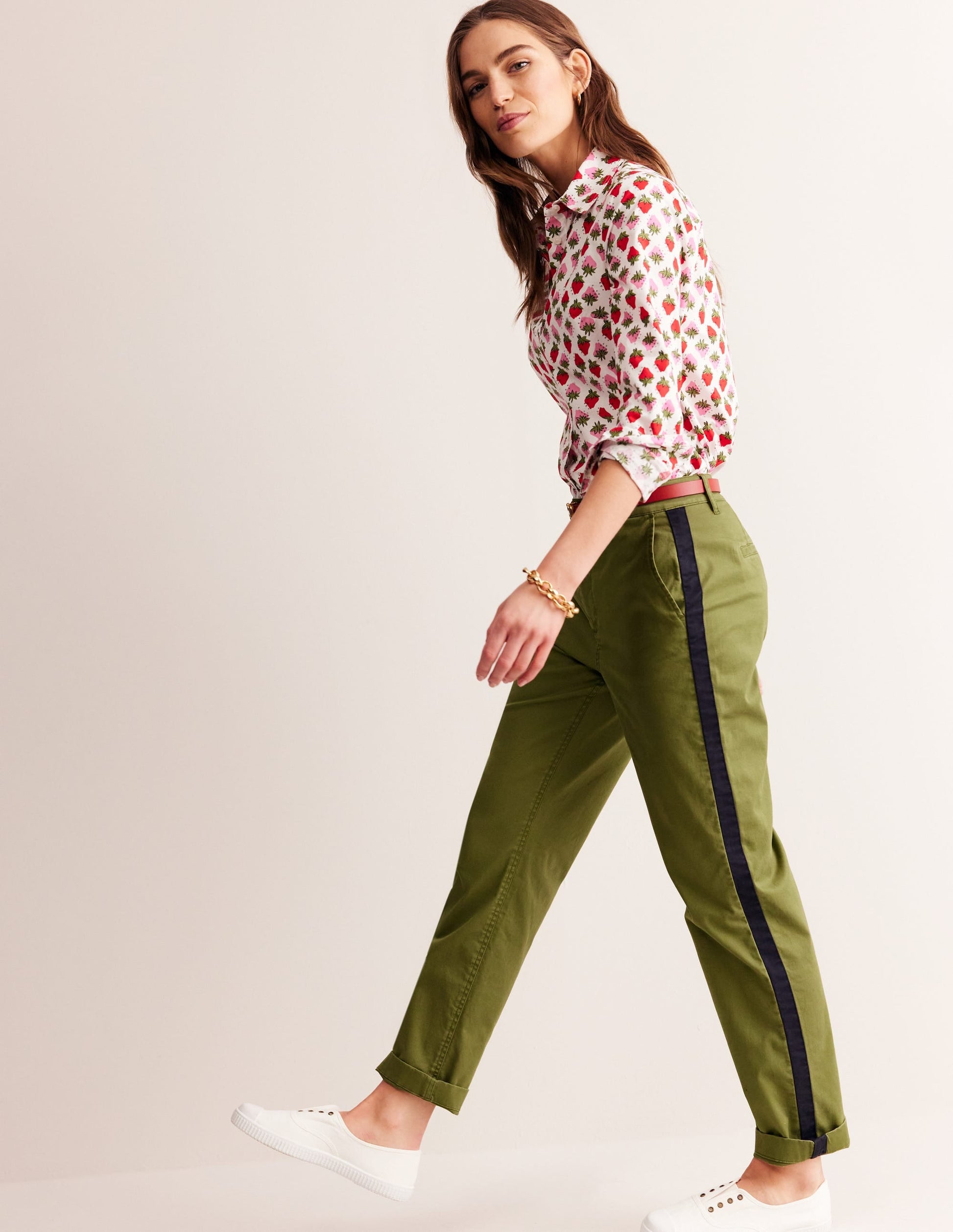 Barnsbury Chino Trousers-Khaki Navy Side Stripe-1