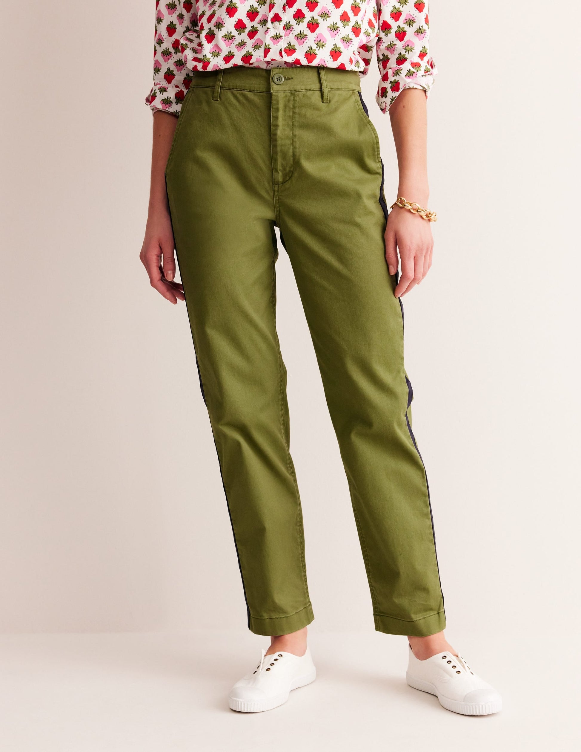 Barnsbury Chino Trousers-Khaki Navy Side Stripe-4