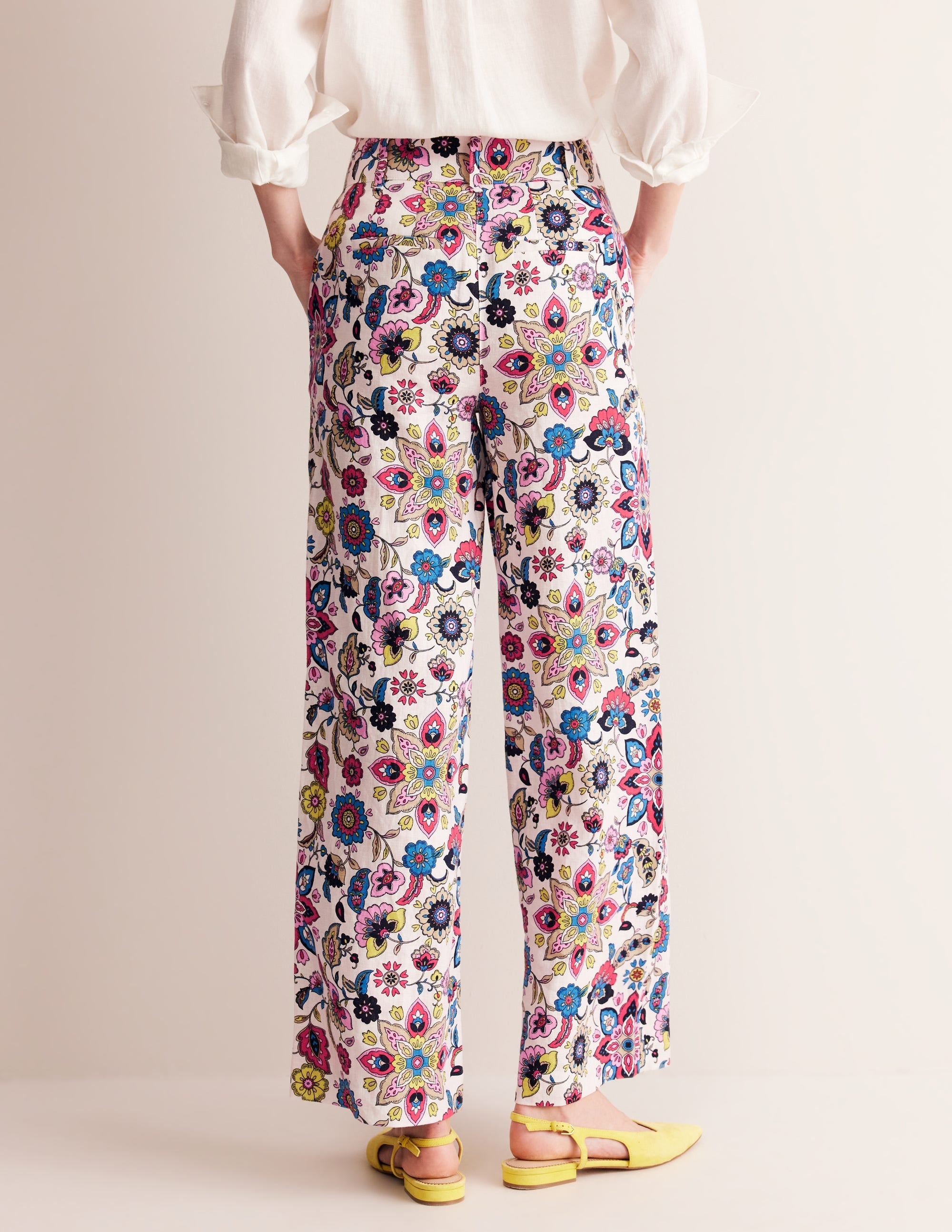 Westbourne Linen Trousers-Ivory, Botanical Sprig - Image 3