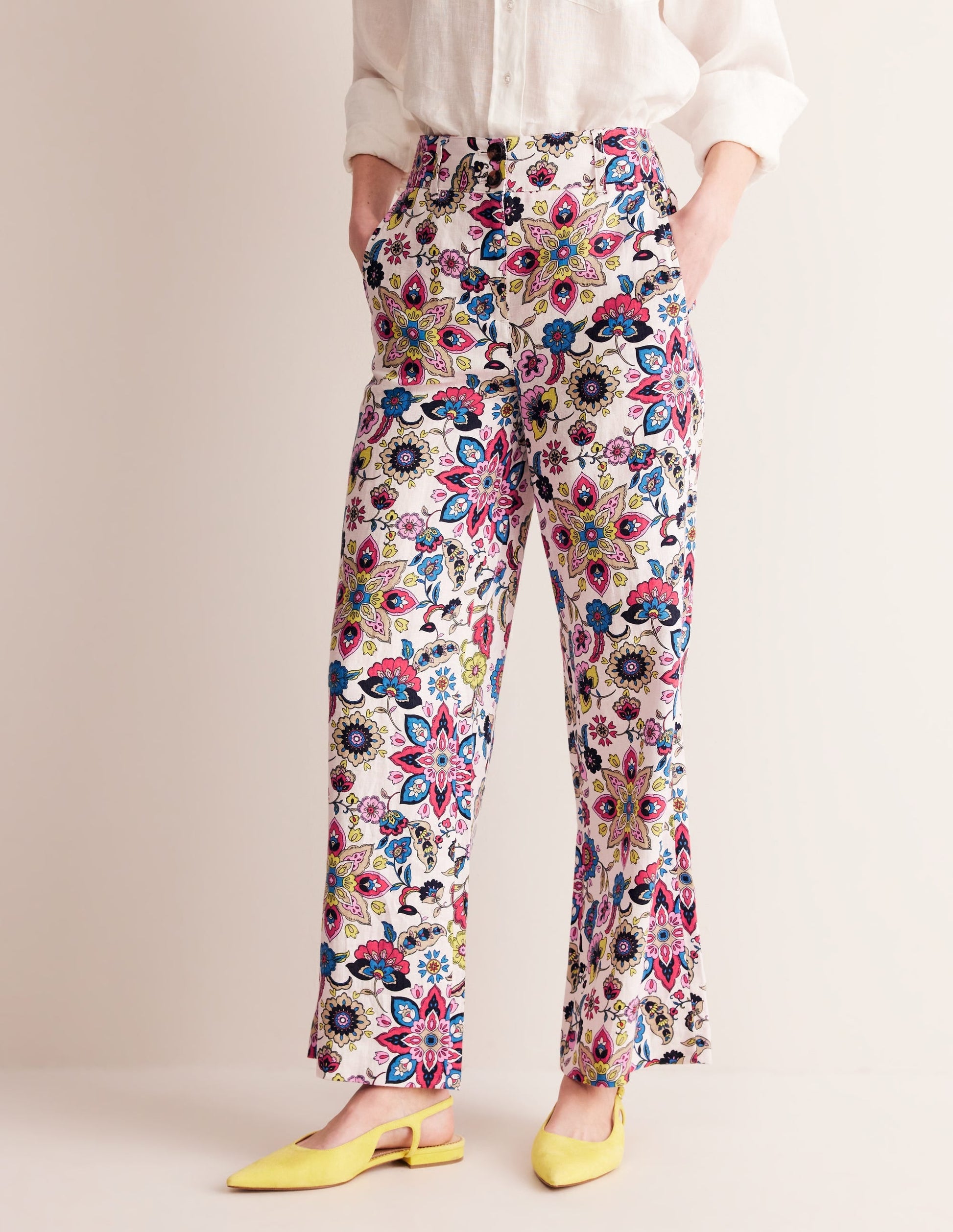 Westbourne Linen Trousers-Ivory, Botanical Sprig-4