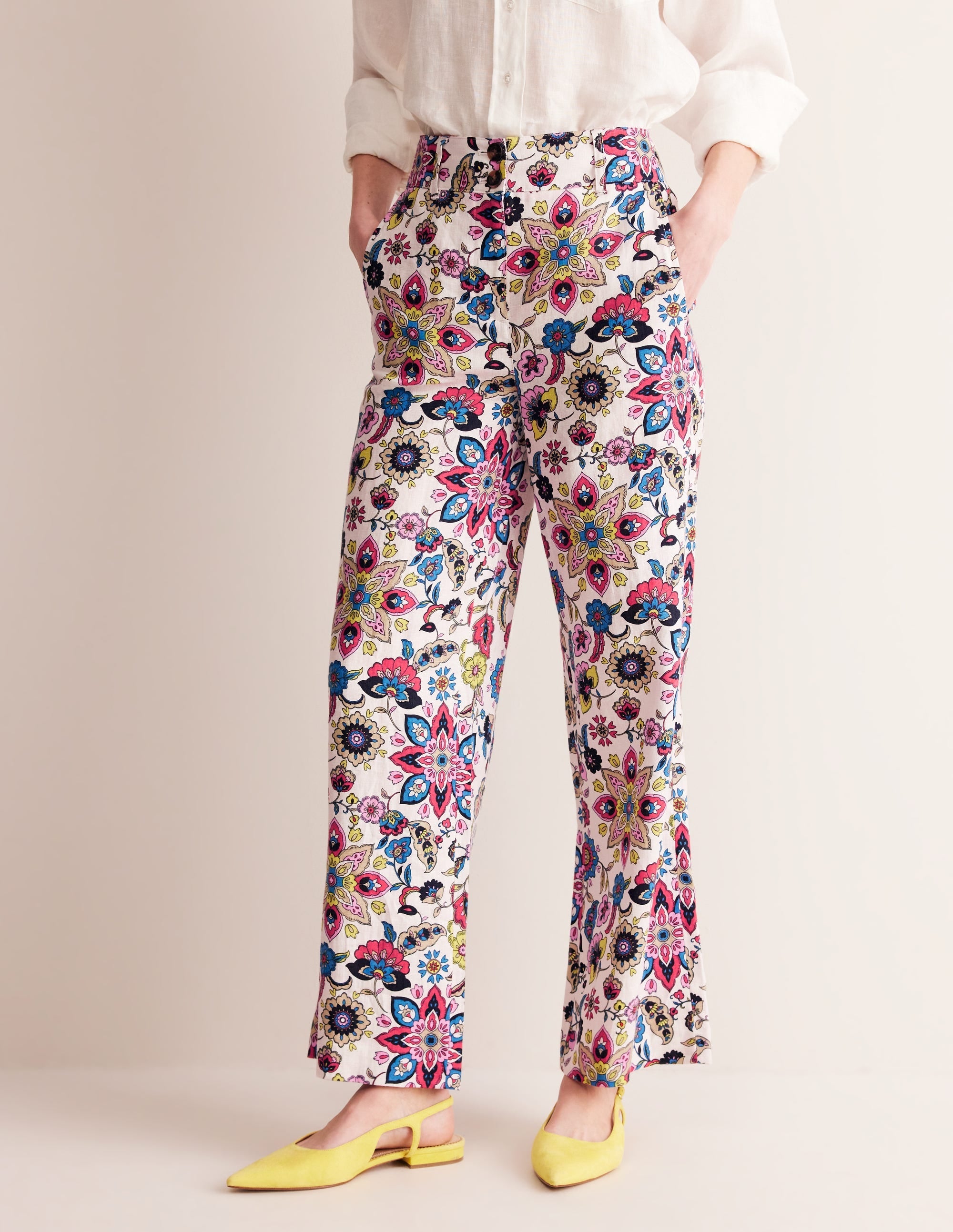 Westbourne Linen Trousers-Ivory, Botanical Sprig - Image 4