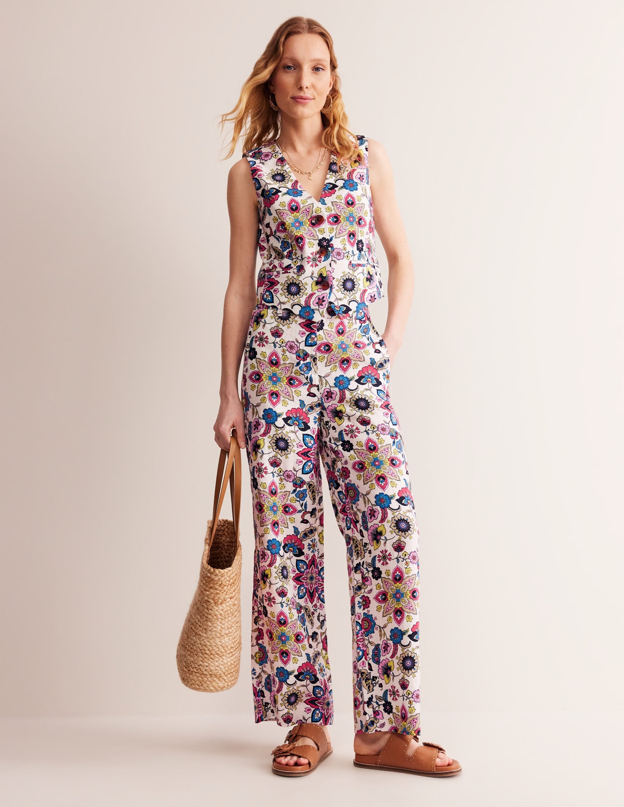 Westbourne Linen Trousers-Ivory, Botanical Sprig - Image 5