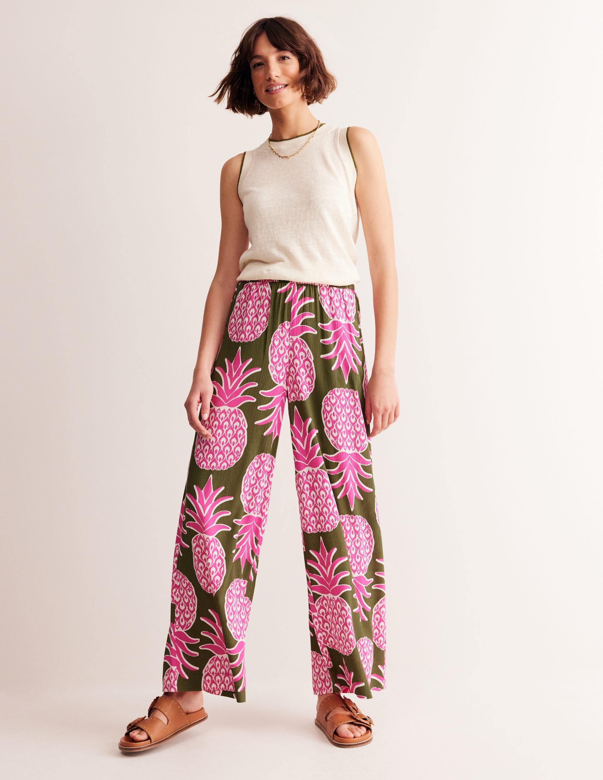 Crinkle Wide Trousers-Avocado, Pineapple Pop - Image 1