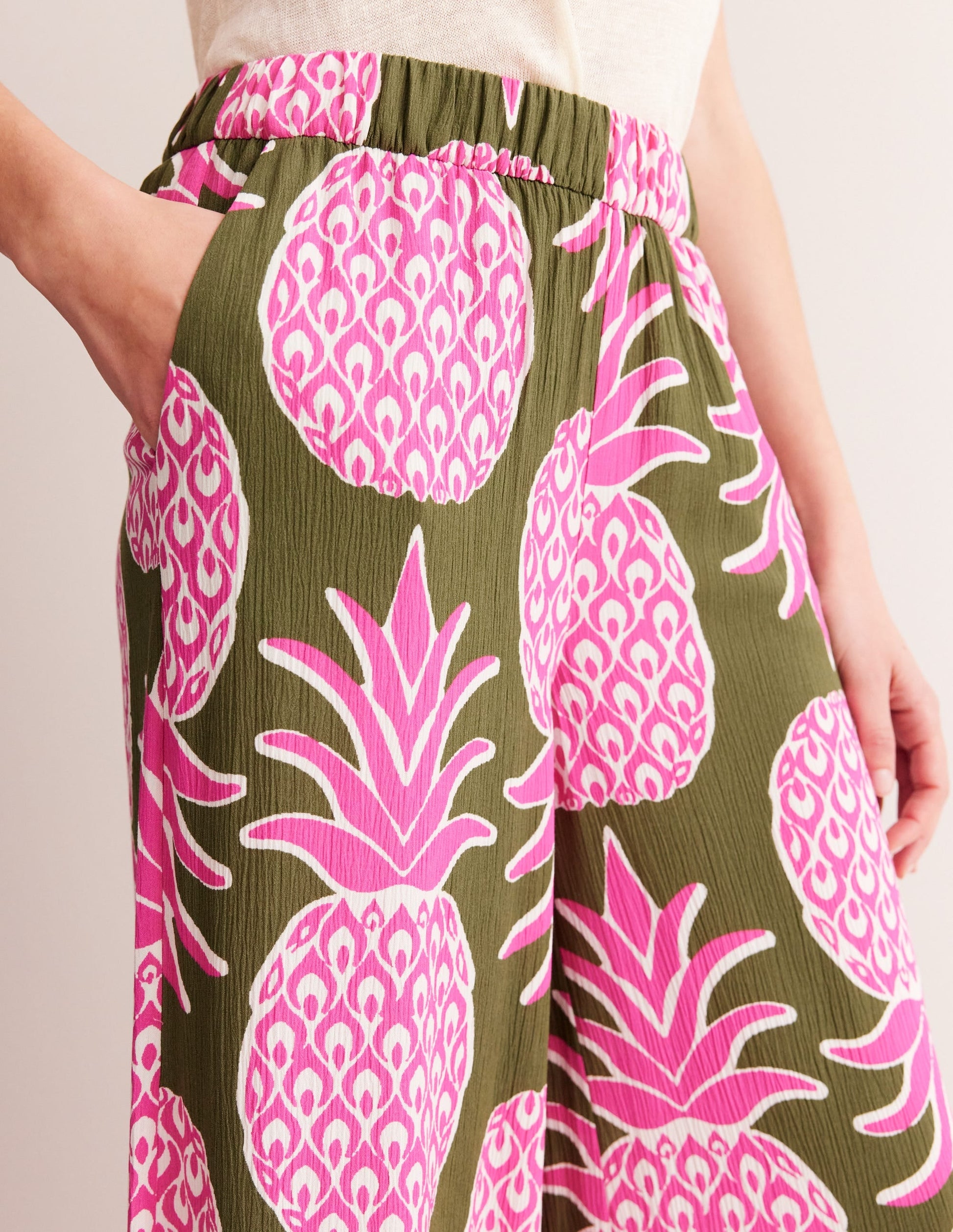 Crinkle Wide Trousers-Avocado, Pineapple Pop-2