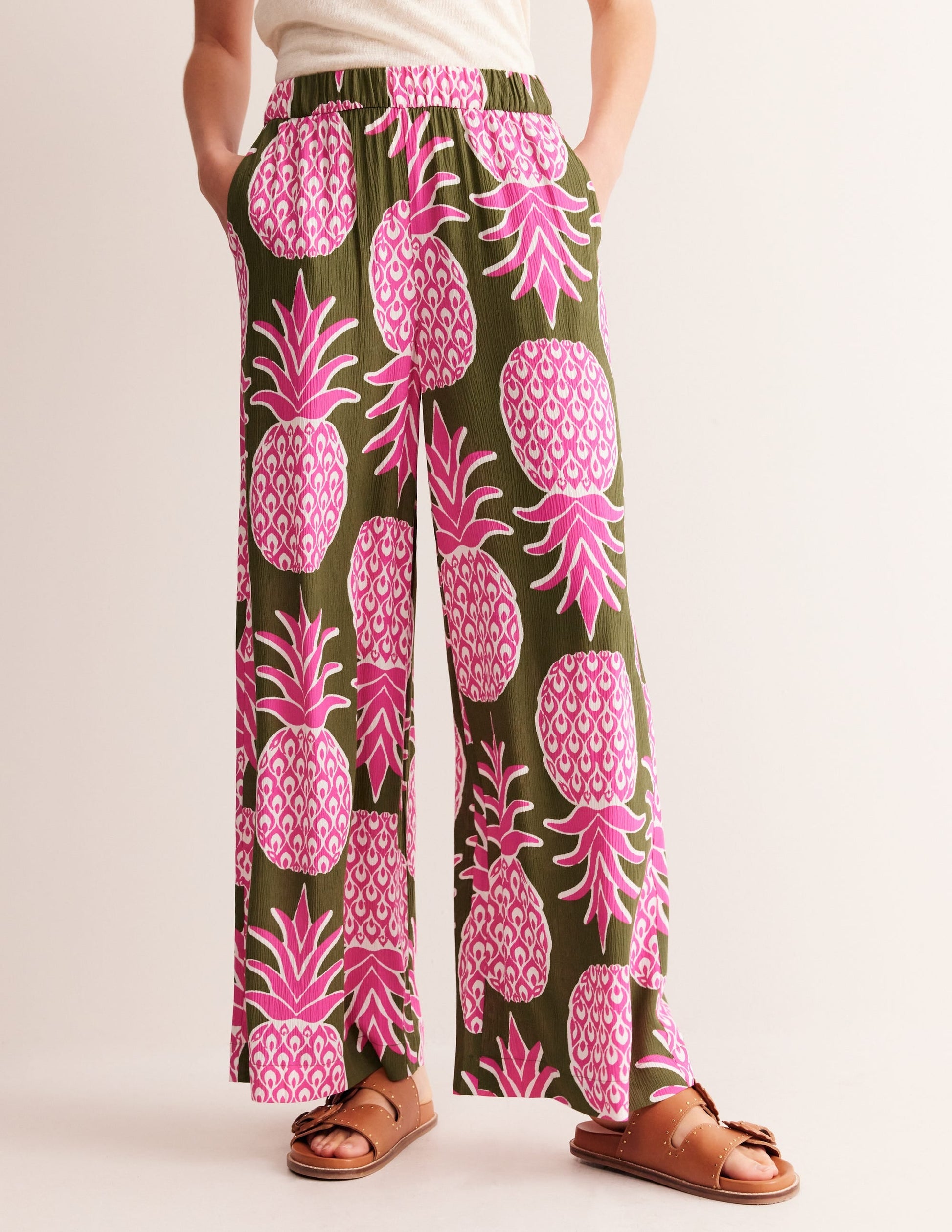 Crinkle Wide Trousers-Avocado, Pineapple Pop-4