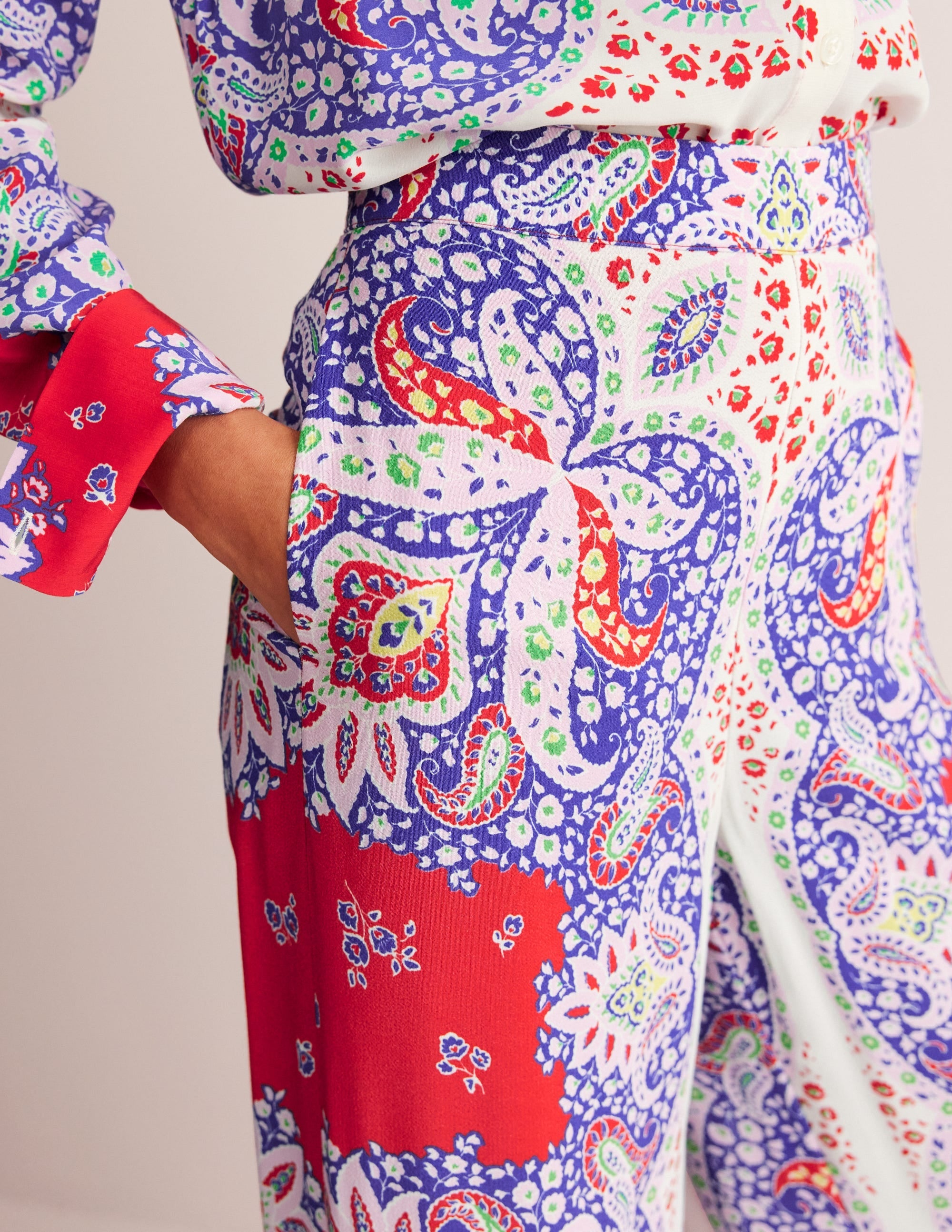 Palazzo Fluid Crepe Trousers-Rubicondo, Ornate Paisley - Image 2