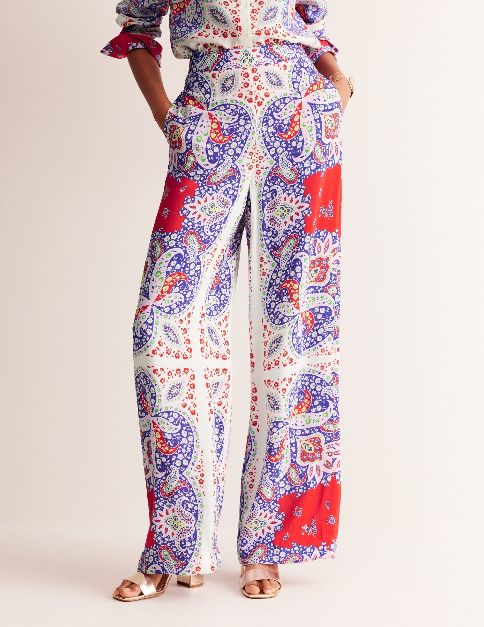 Palazzo Fluid Crepe Trousers-Rubicondo, Ornate Paisley - Image 4