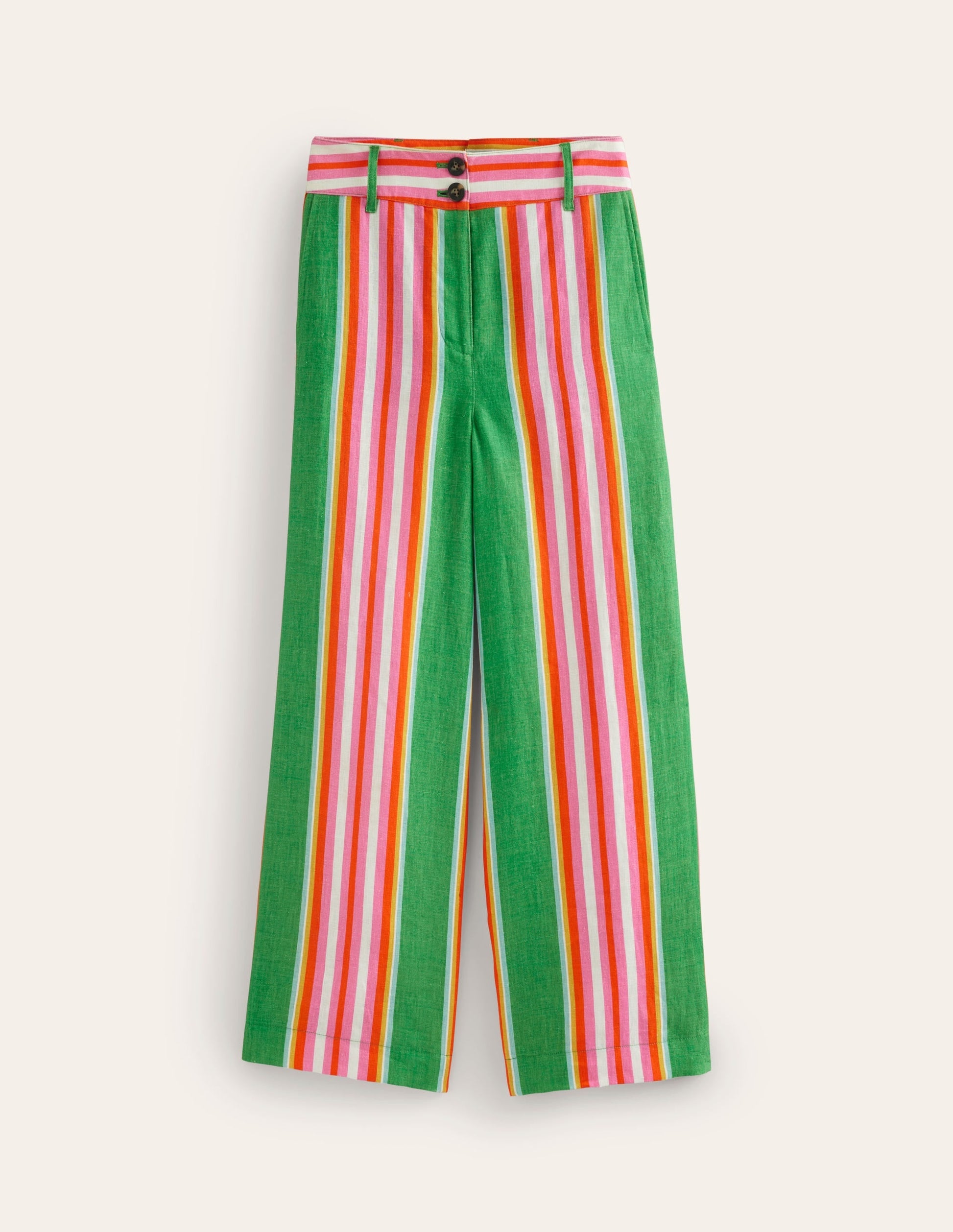 Westbourne Linen Crop Trousers-Green Tambourine, Pink Stripe-6