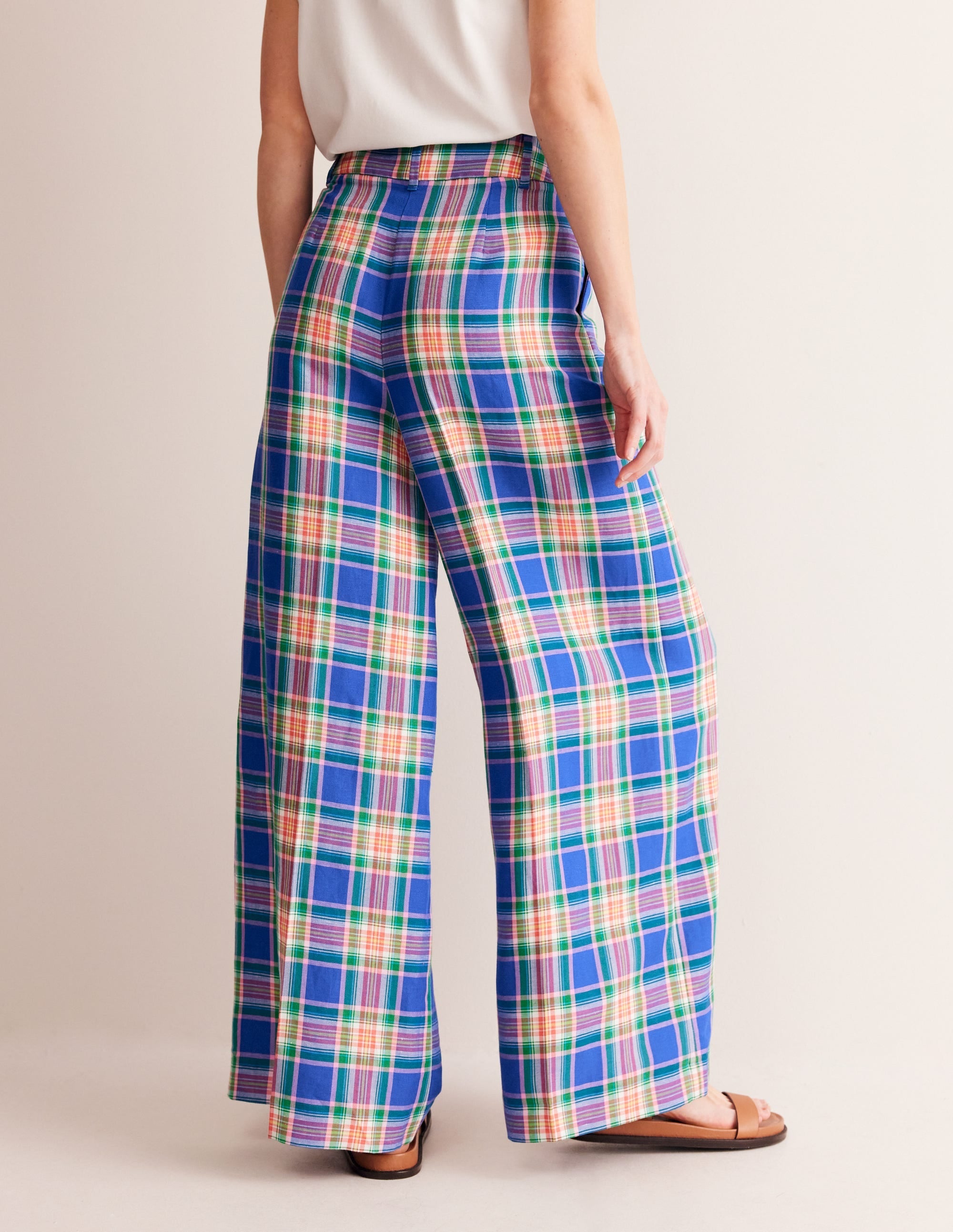 Palazzo Check Trousers-Blue and Green Check - Image 3
