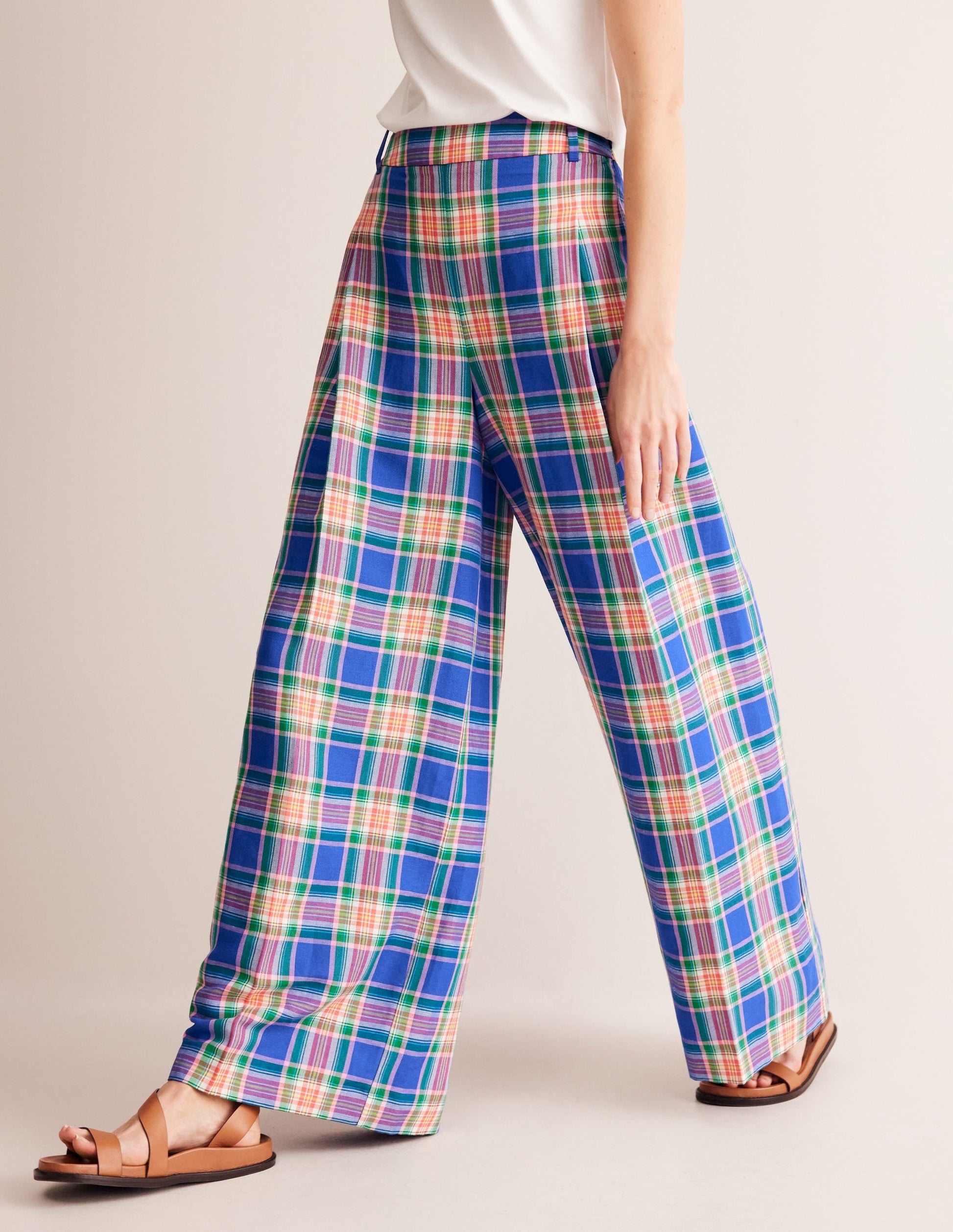 Palazzo Check Trousers-Blue and Green Check-4