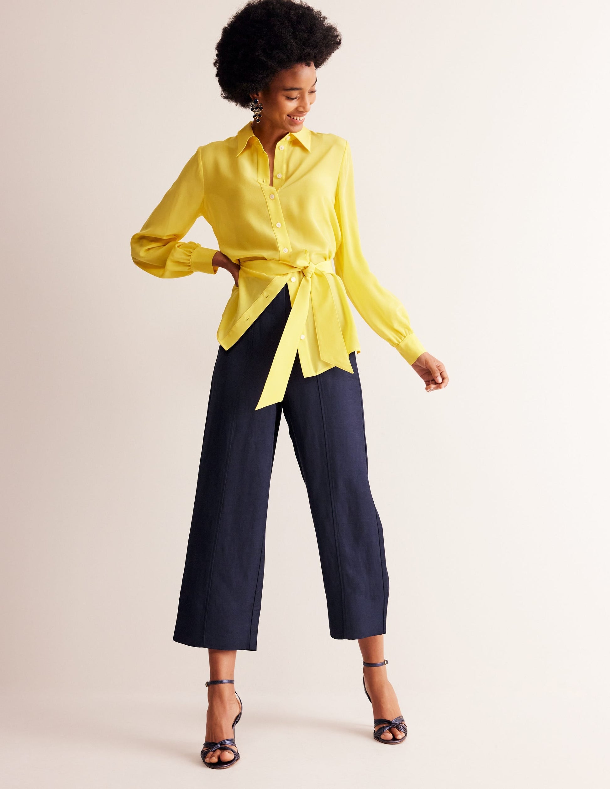 Cropped Twill Trousers-Navy-1