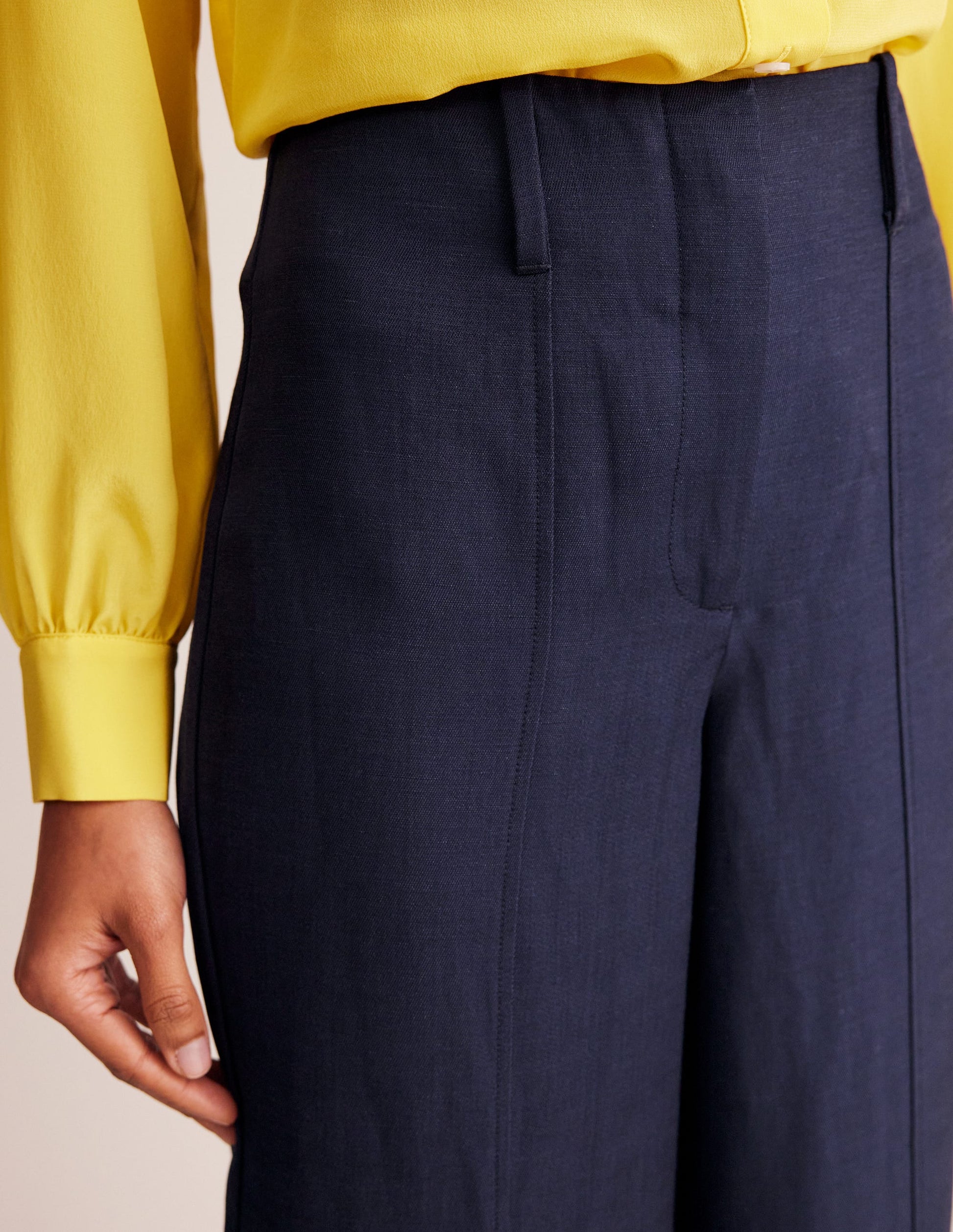 Cropped Twill Trousers-Navy-2