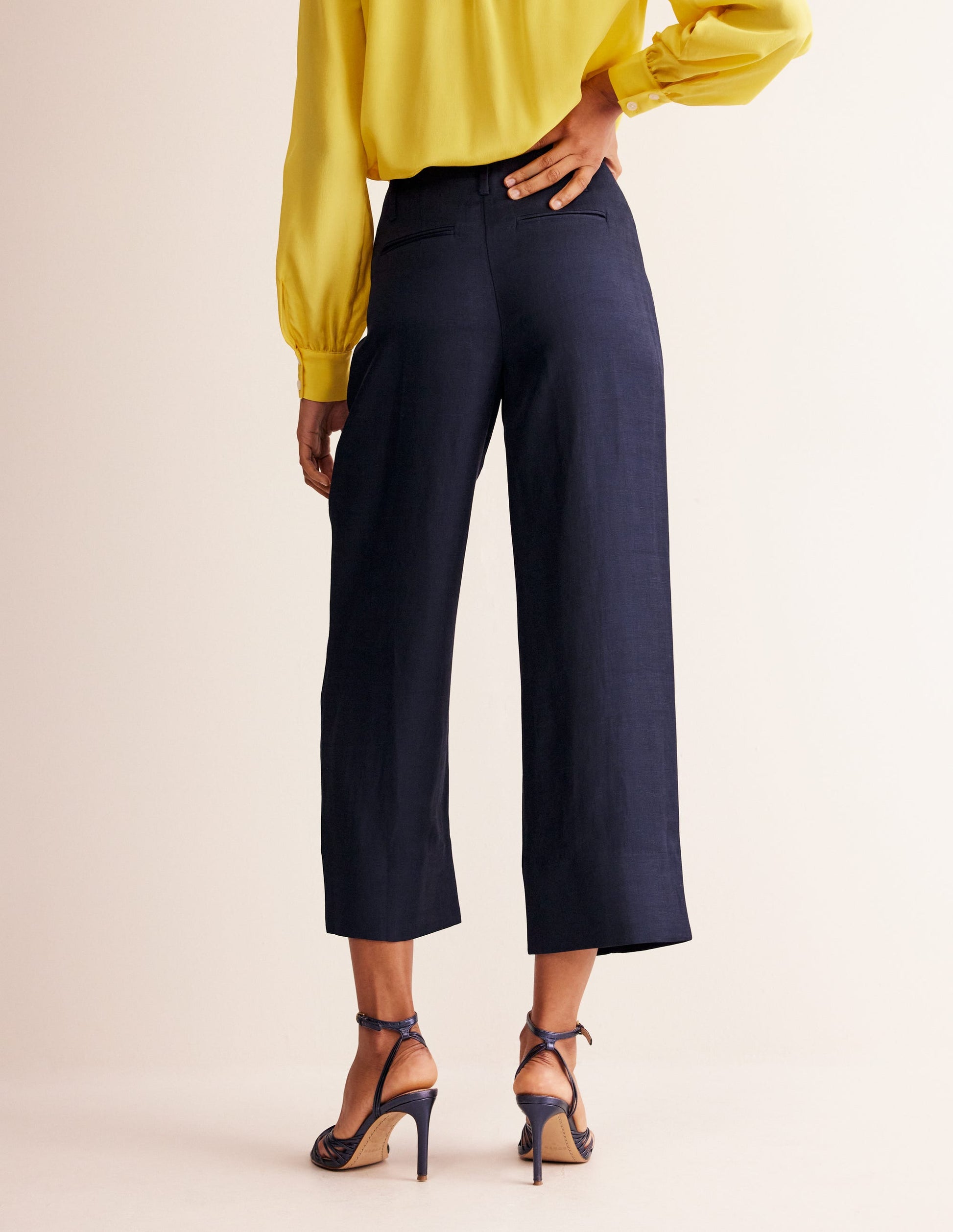 Cropped Twill Trousers-Navy-3