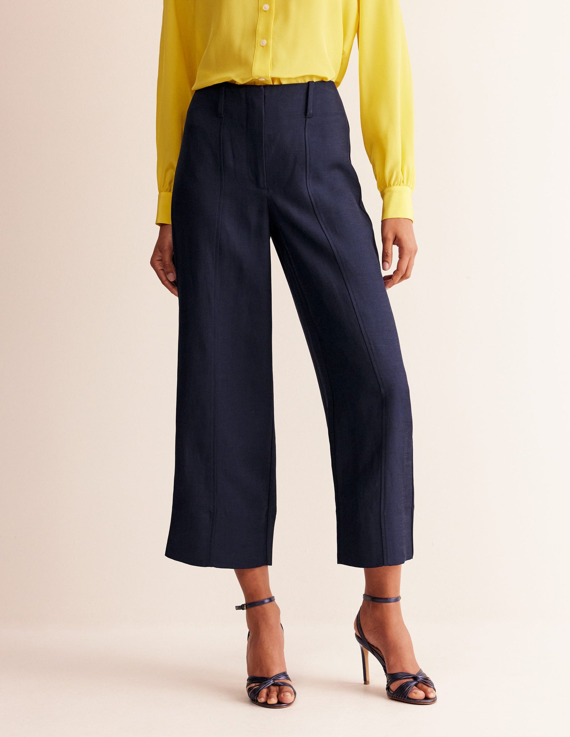 Cropped Twill Trousers-Navy-4