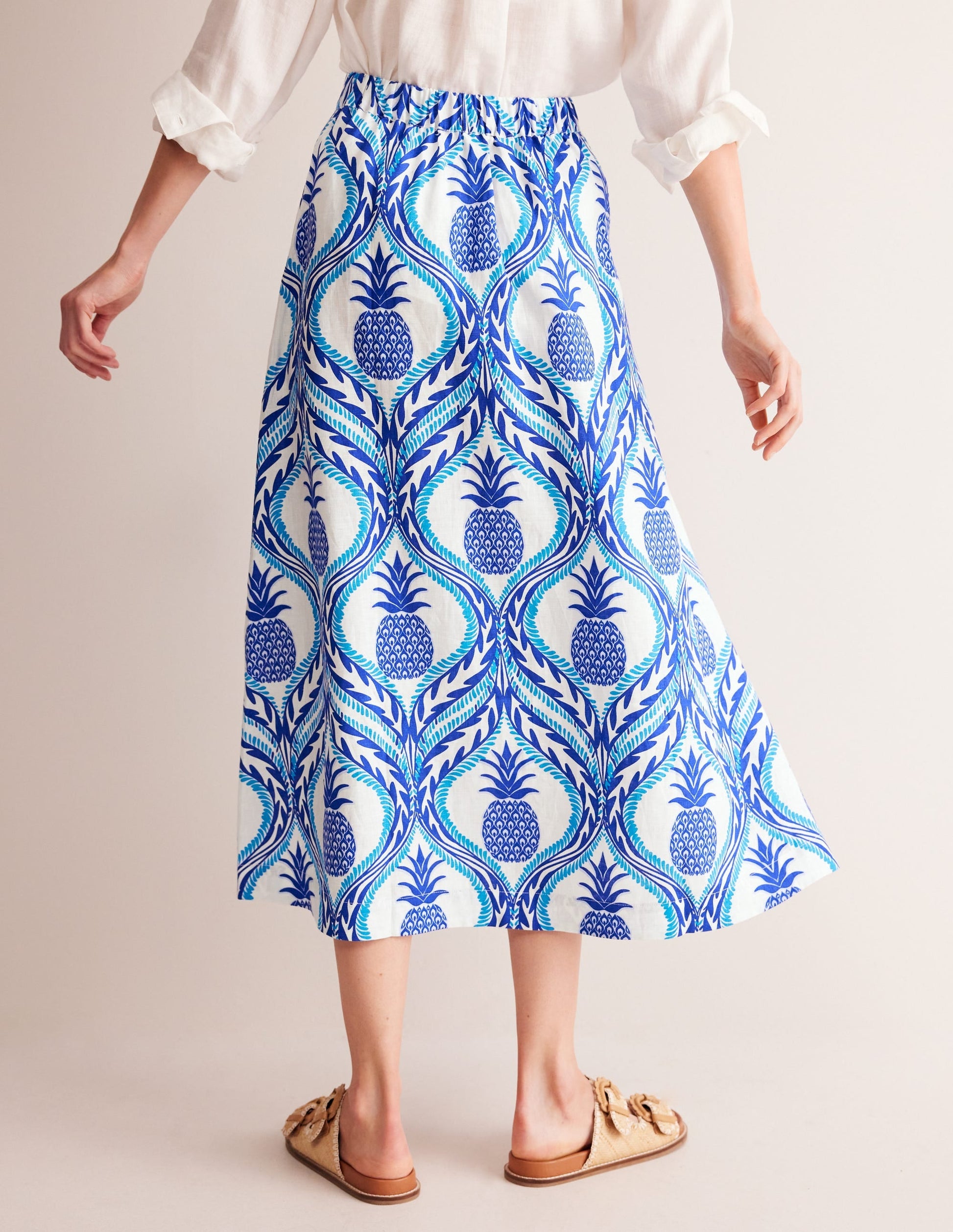 Florence Linen Skirt-Surf the Web, Pineapple Wave-3