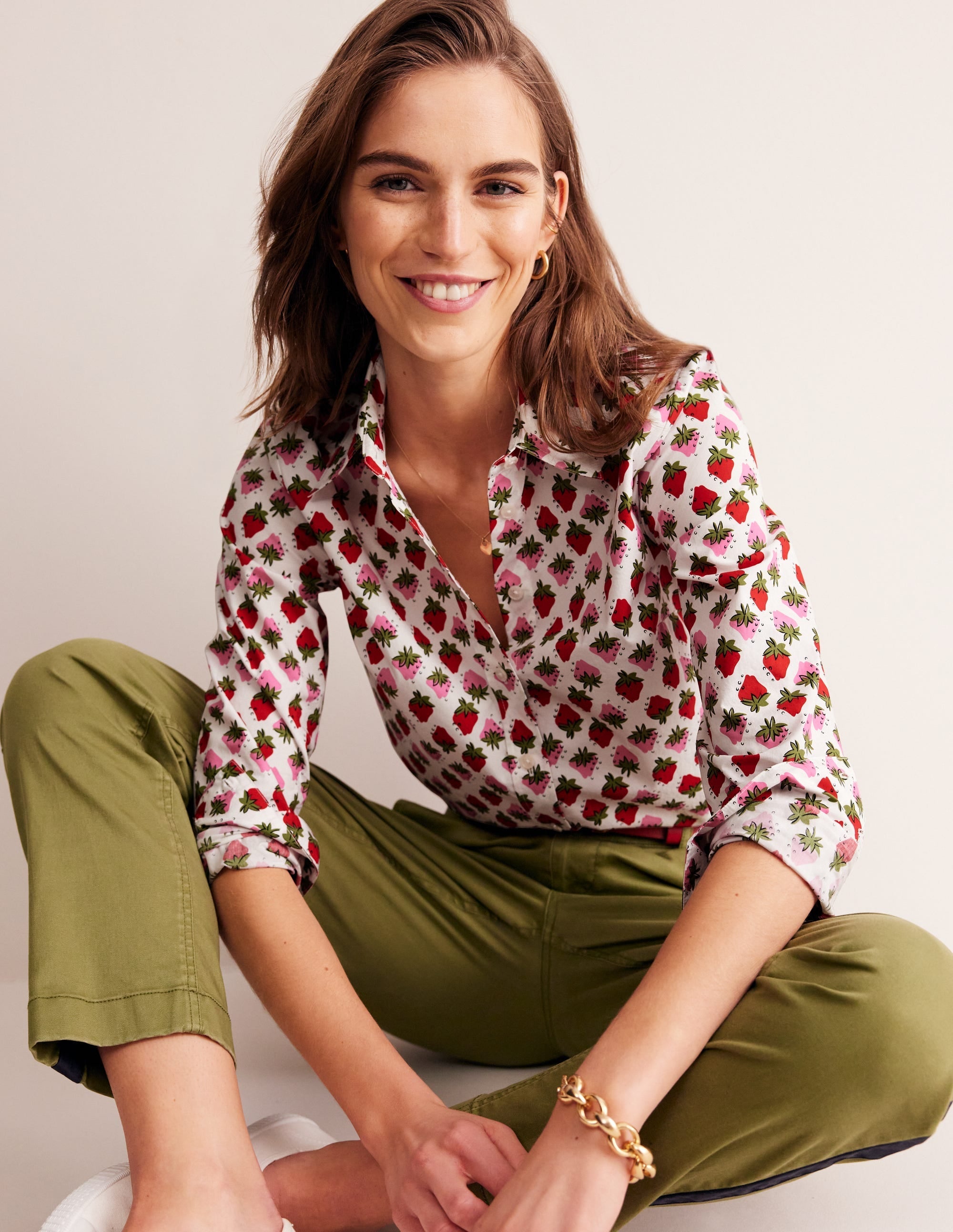 Sienna Cotton Shirt-Ivory, Strawberry Pop - Image 1