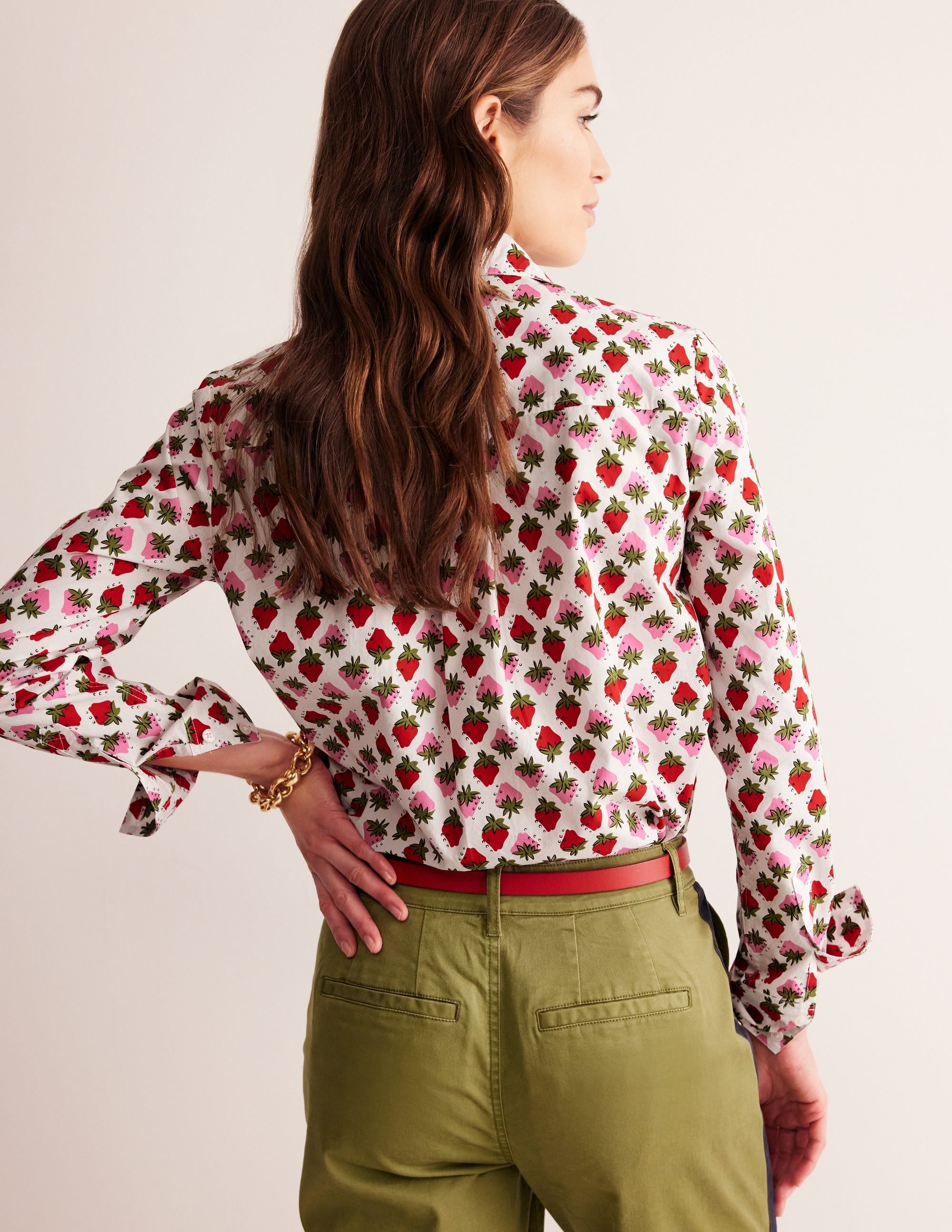 Sienna Cotton Shirt-Ivory, Strawberry Pop - Image 3
